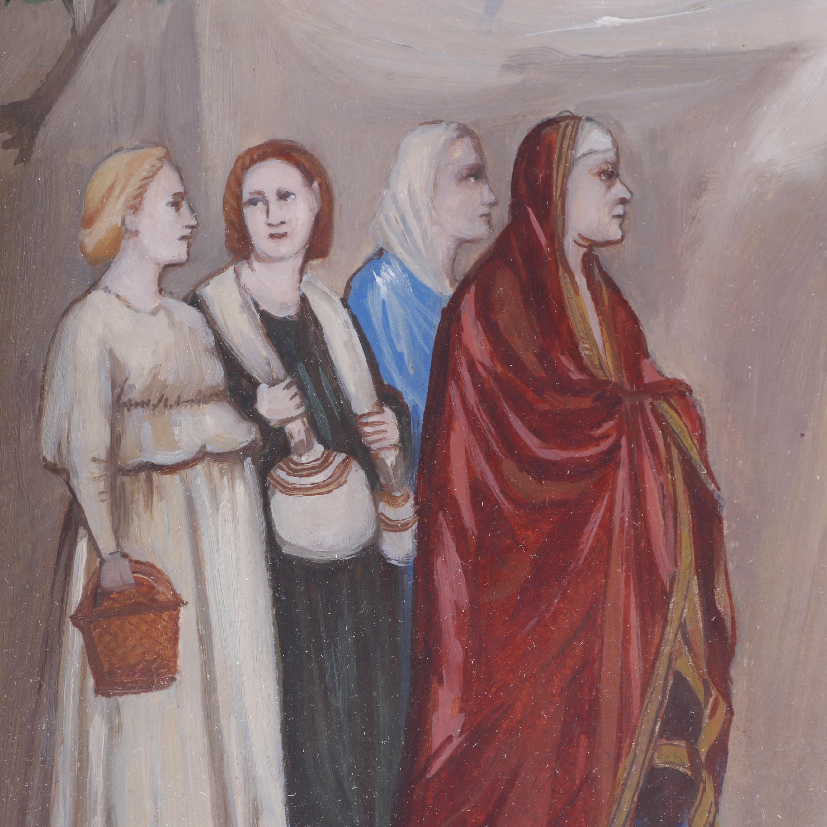 Gouache Painting of the Visitation of Mary to Elizabeth