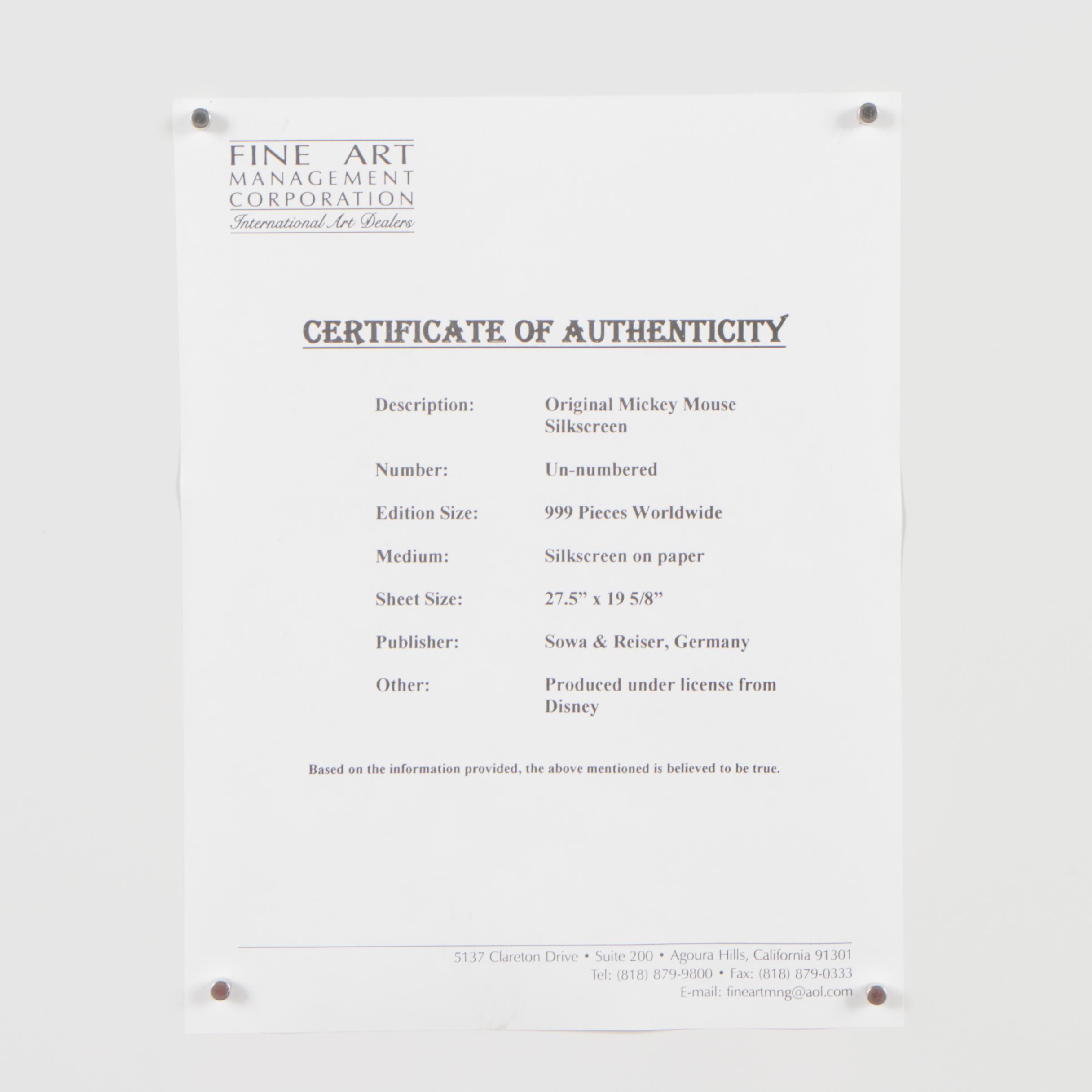 Sowa and Reiser Serigraph of Mickey Mouse