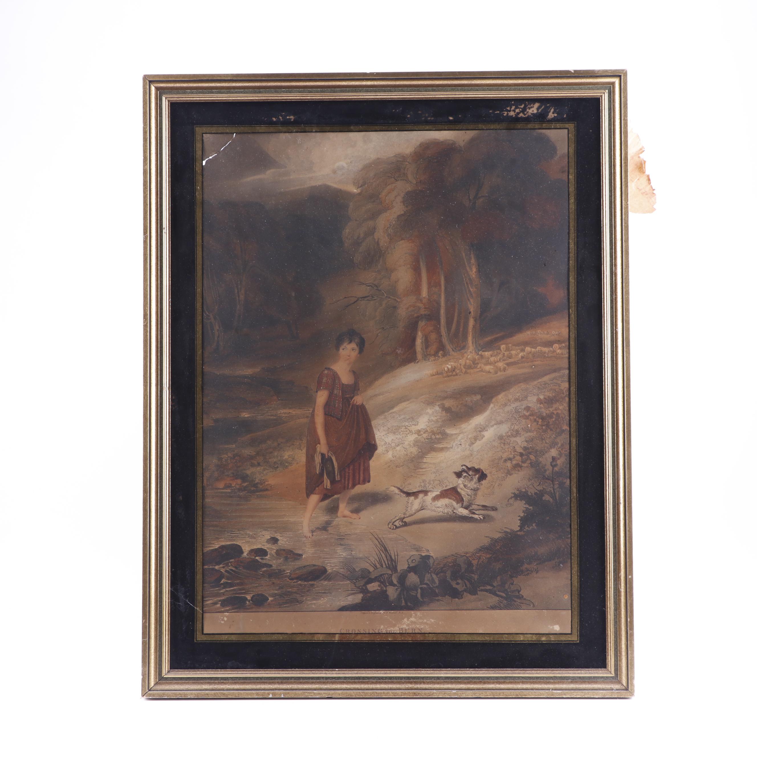 Richard Westall Etching "Crossing the Burn"