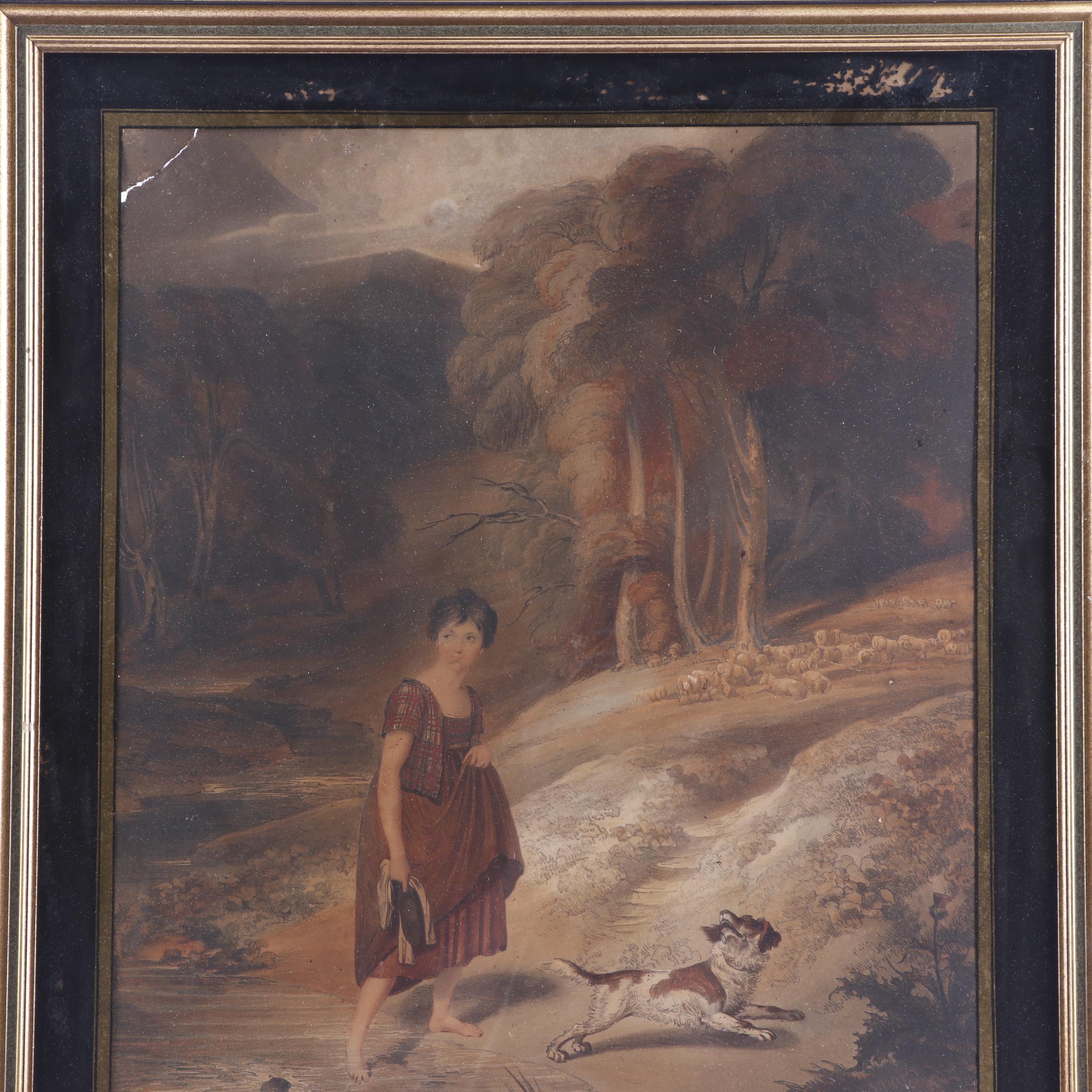 Richard Westall Etching "Crossing the Burn"