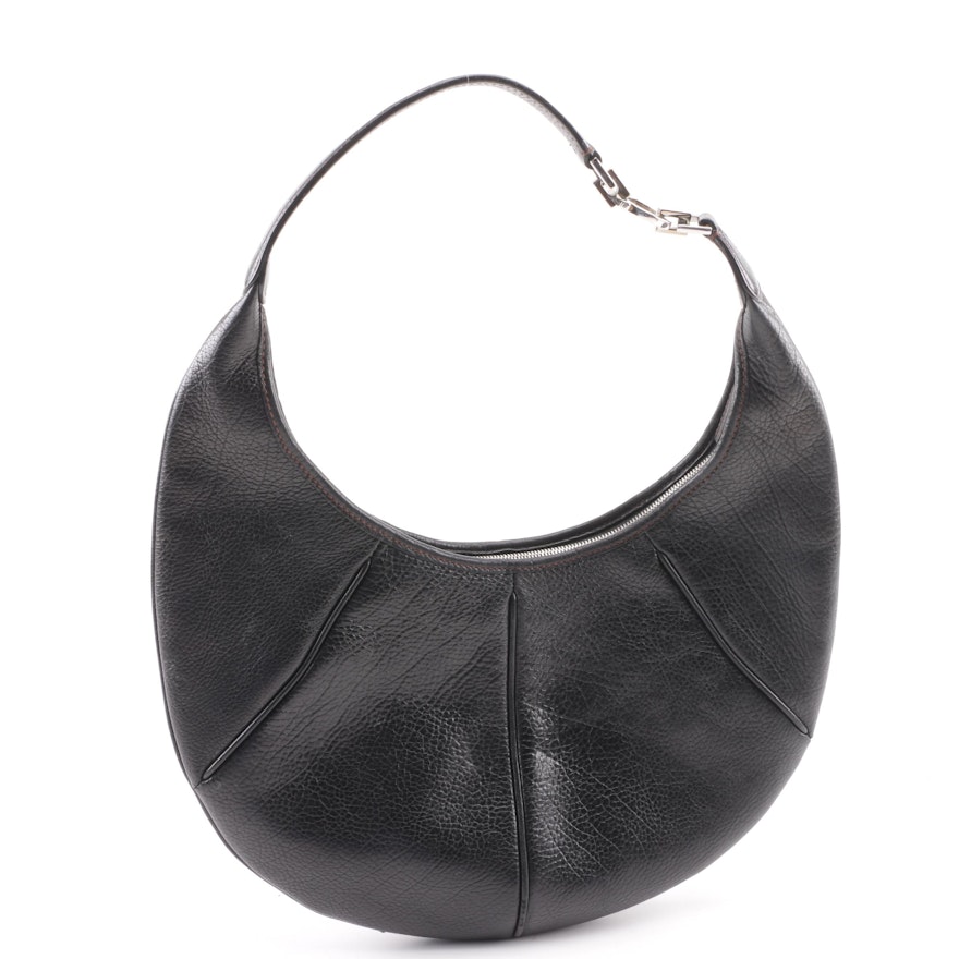 Salvatore Ferragamo Black Pebbled Leather Hobo Bag