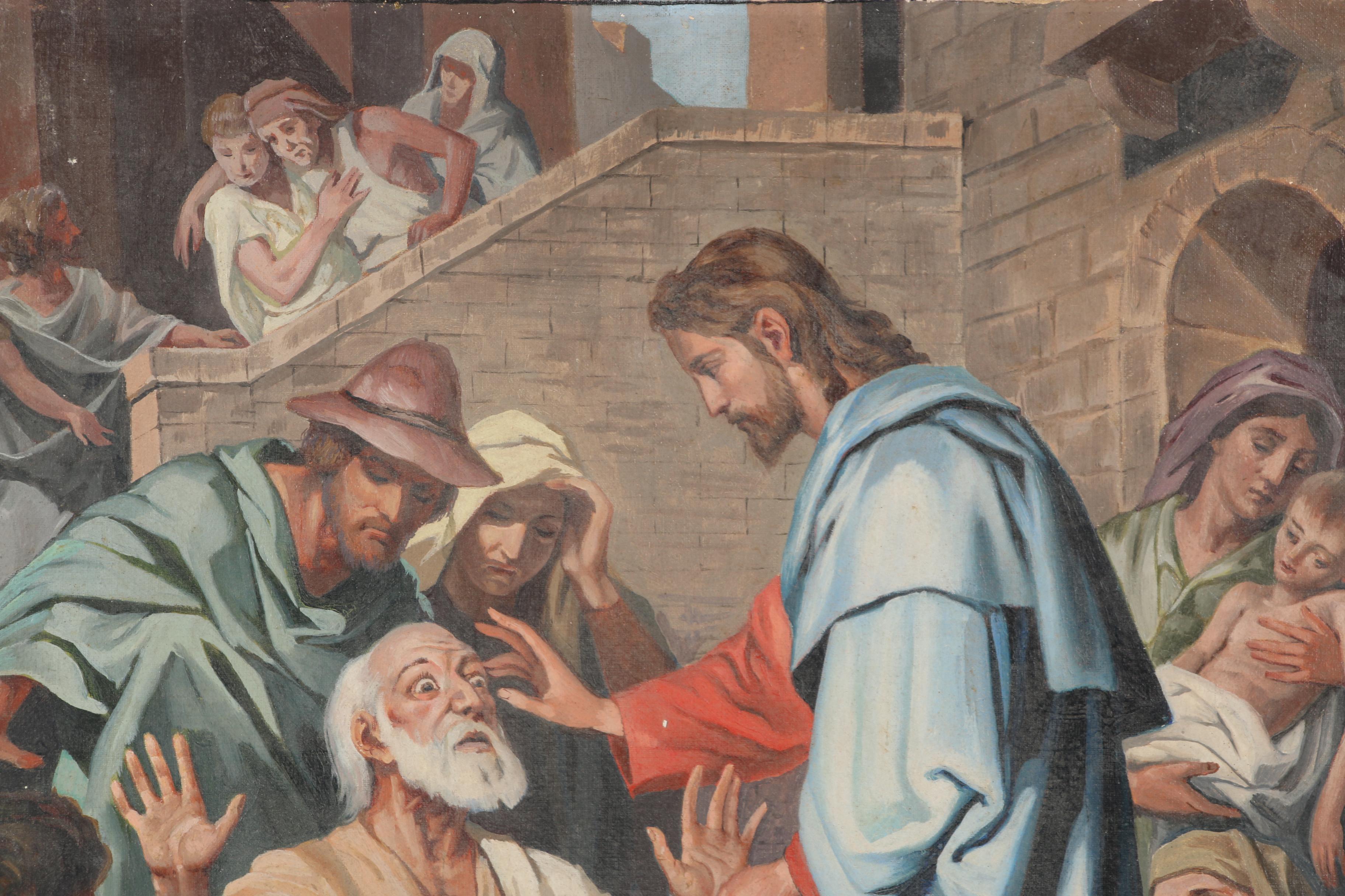 Attributed to Dean Cornwell Oil Illustration of Christ Healing the Blind Man