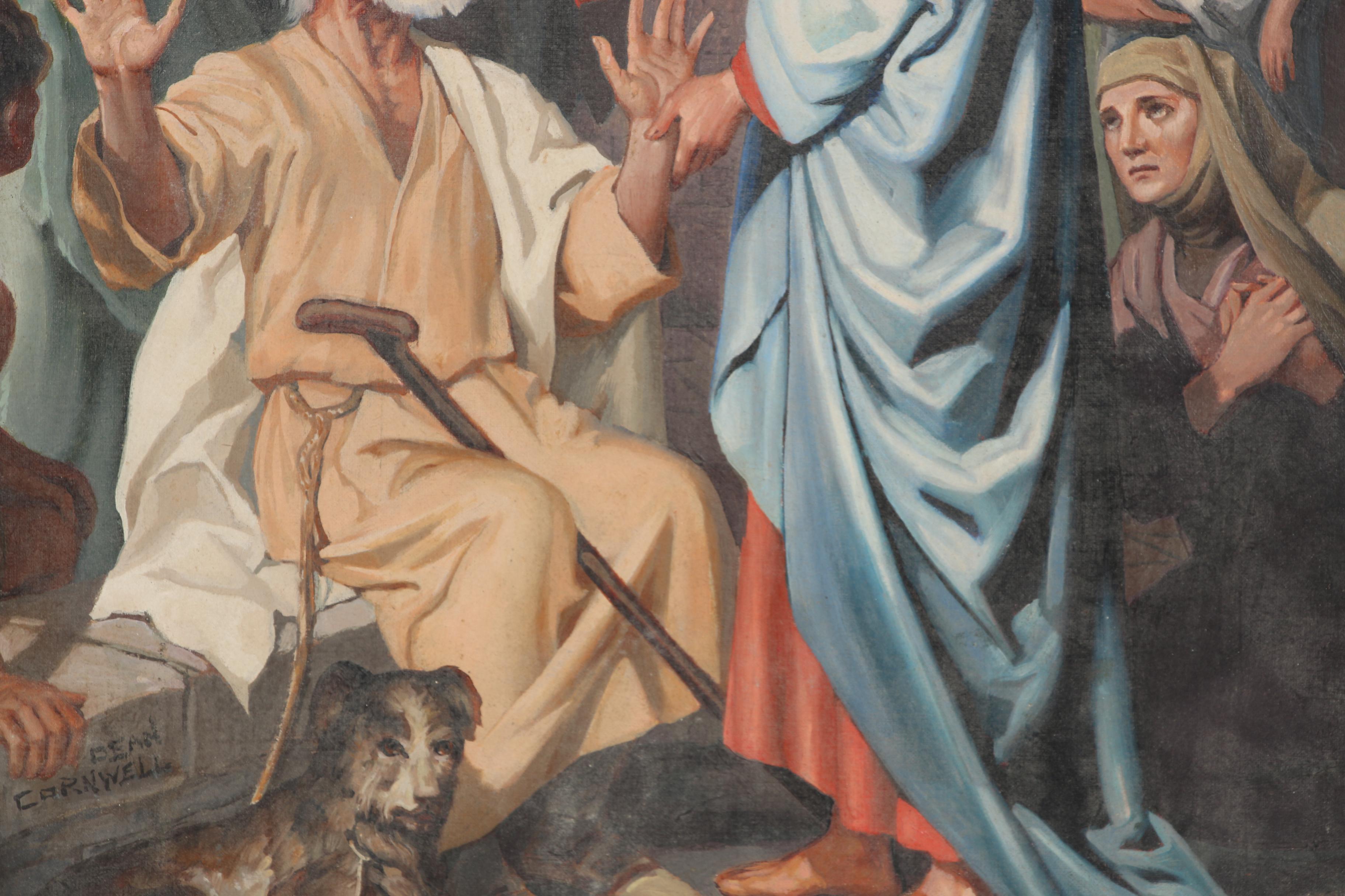 Attributed to Dean Cornwell Oil Illustration of Christ Healing the Blind Man