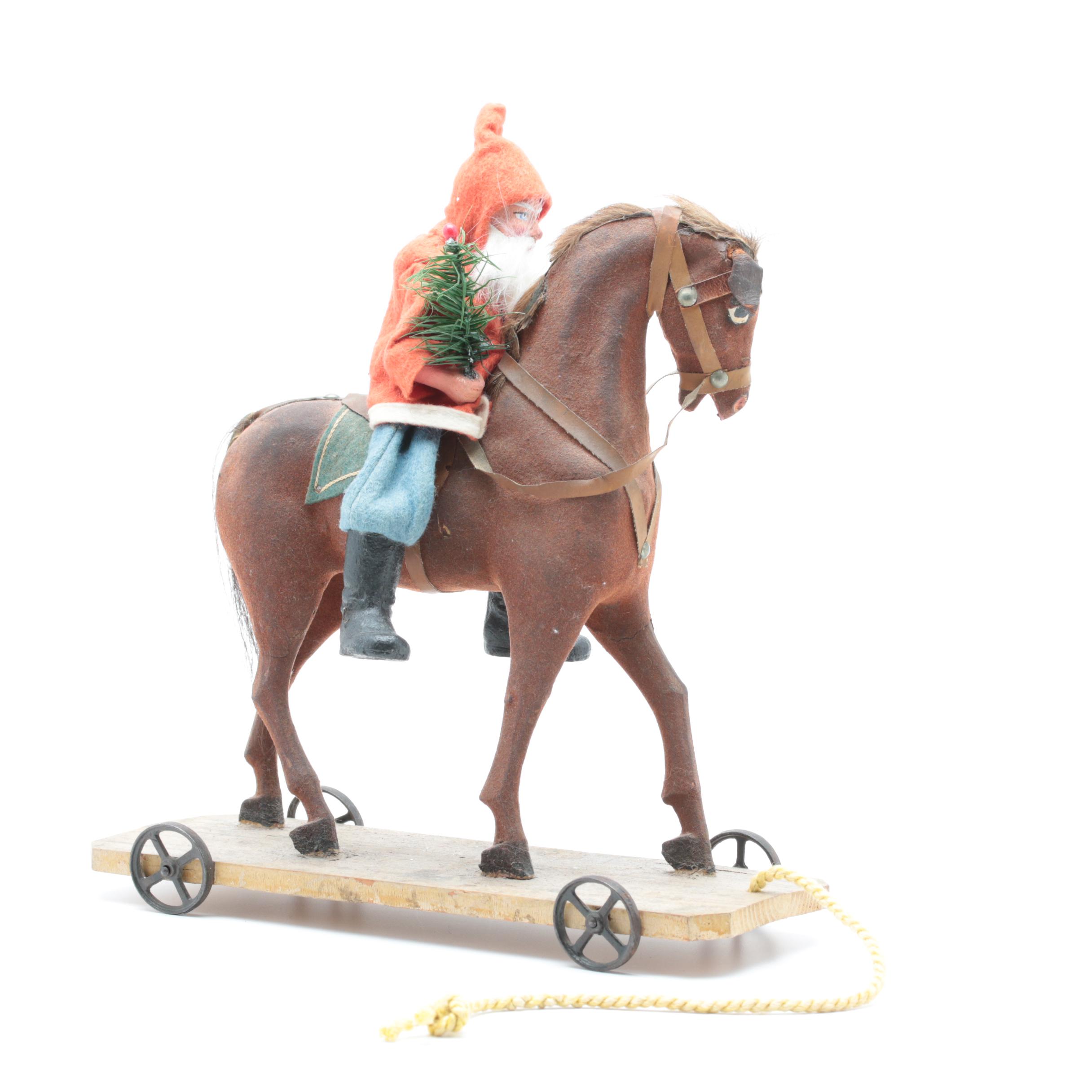Circa 1900 Papier-Mâché Belsnickle on Platform Horse