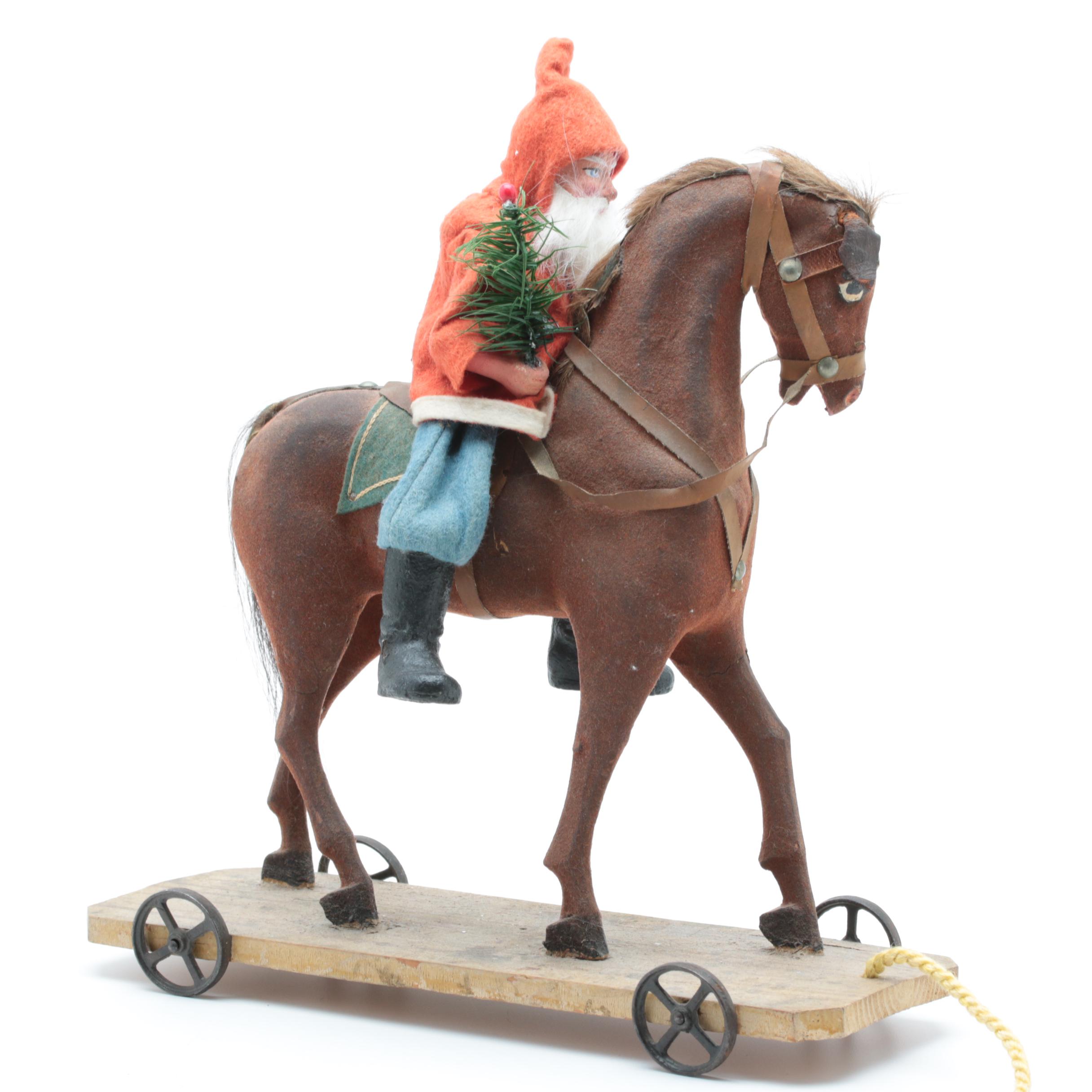 Circa 1900 Papier-Mâché Belsnickle on Platform Horse