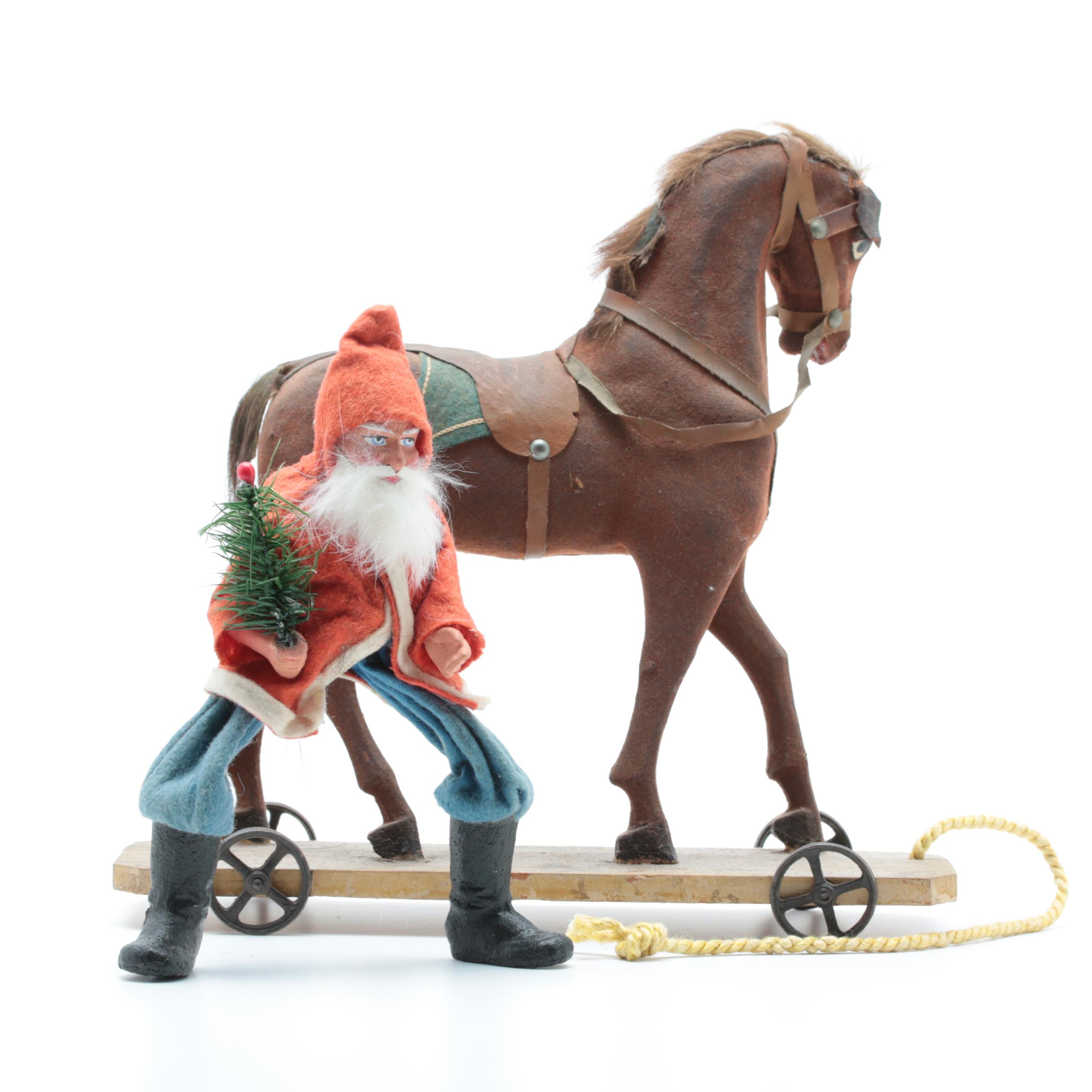 Circa 1900 Papier-Mâché Belsnickle on Platform Horse