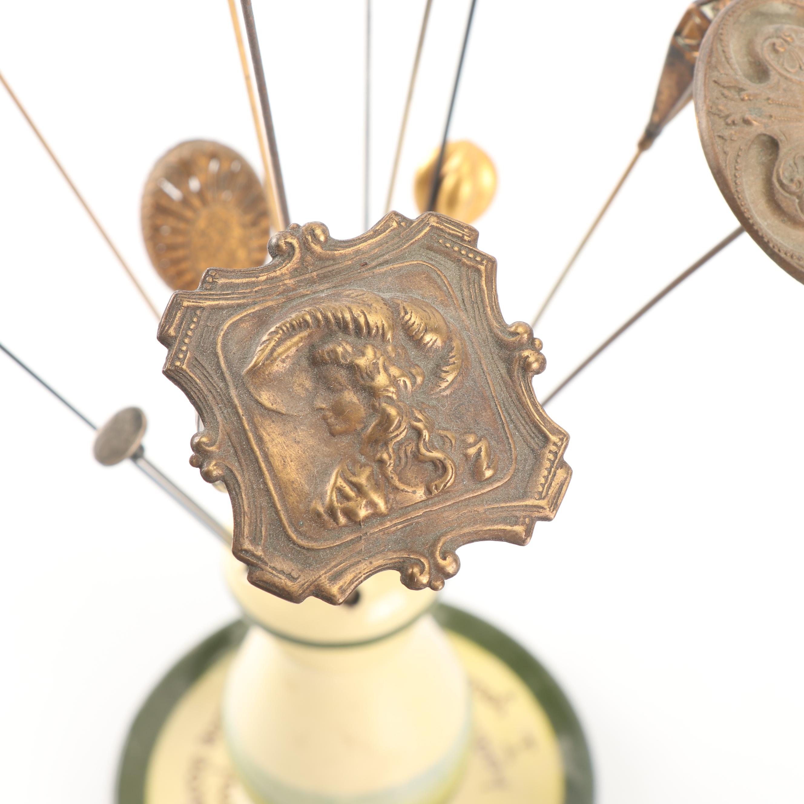 Victorian Hat Pins and Hand-Painted Hat Pin Holder