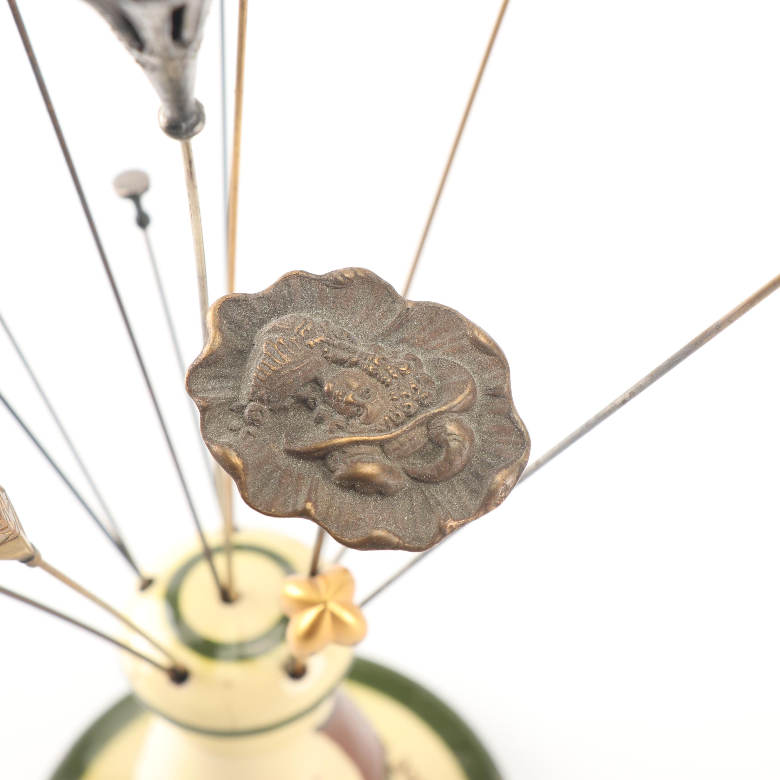 Victorian Hat Pins and Hand-Painted Hat Pin Holder