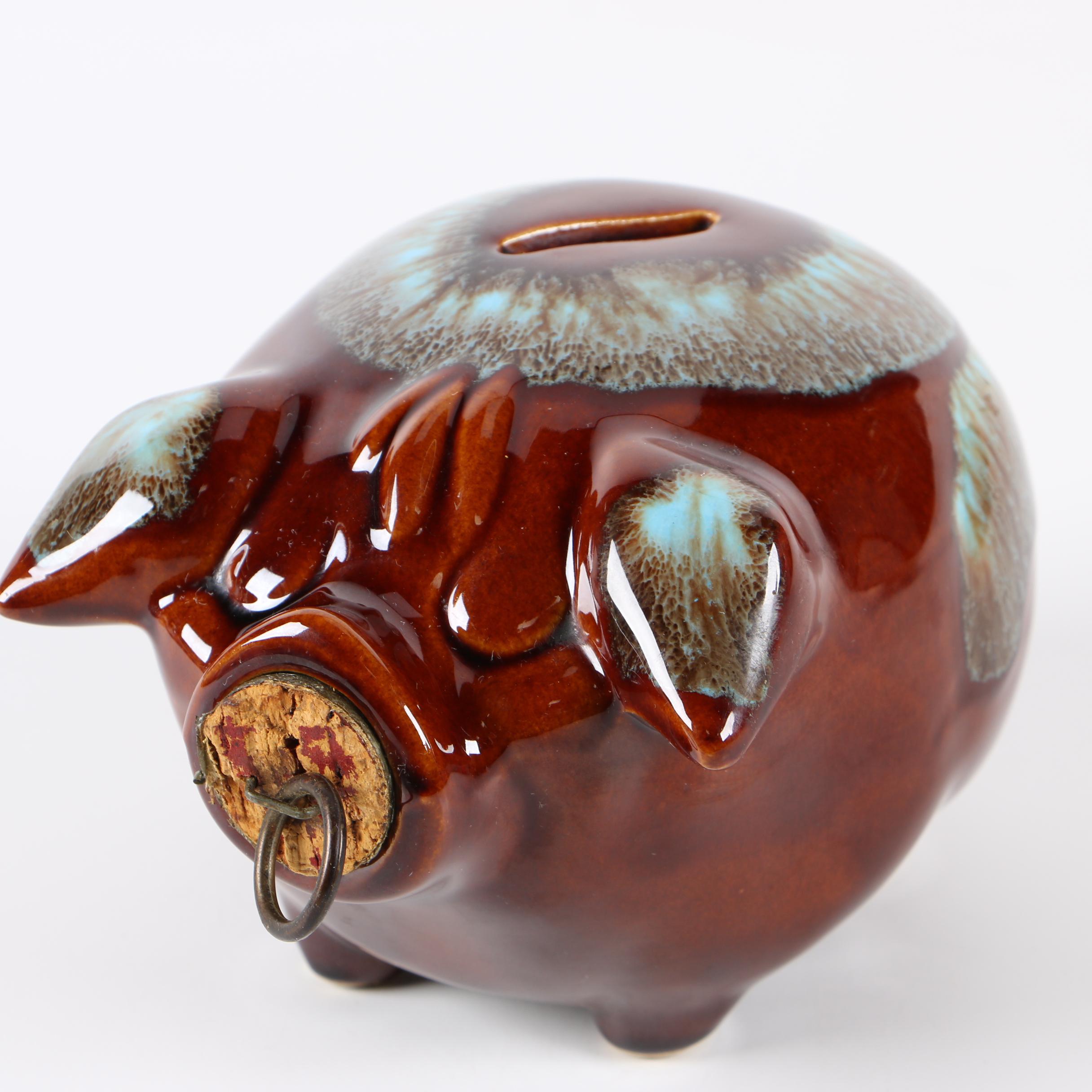 Hull Pottery Drip Glaze "Corky Pig" Coin Bank, 1957