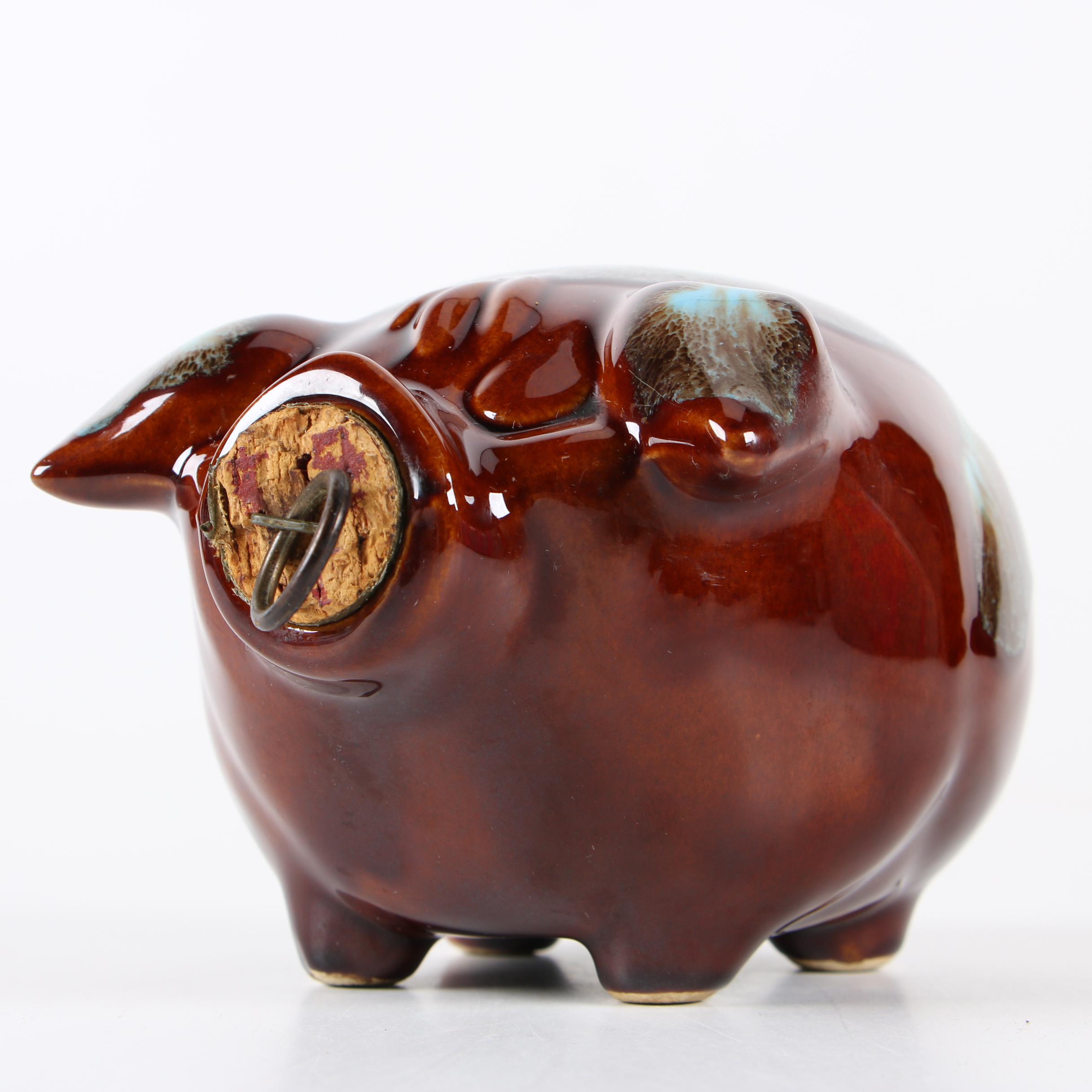Hull Pottery Drip Glaze "Corky Pig" Coin Bank, 1957