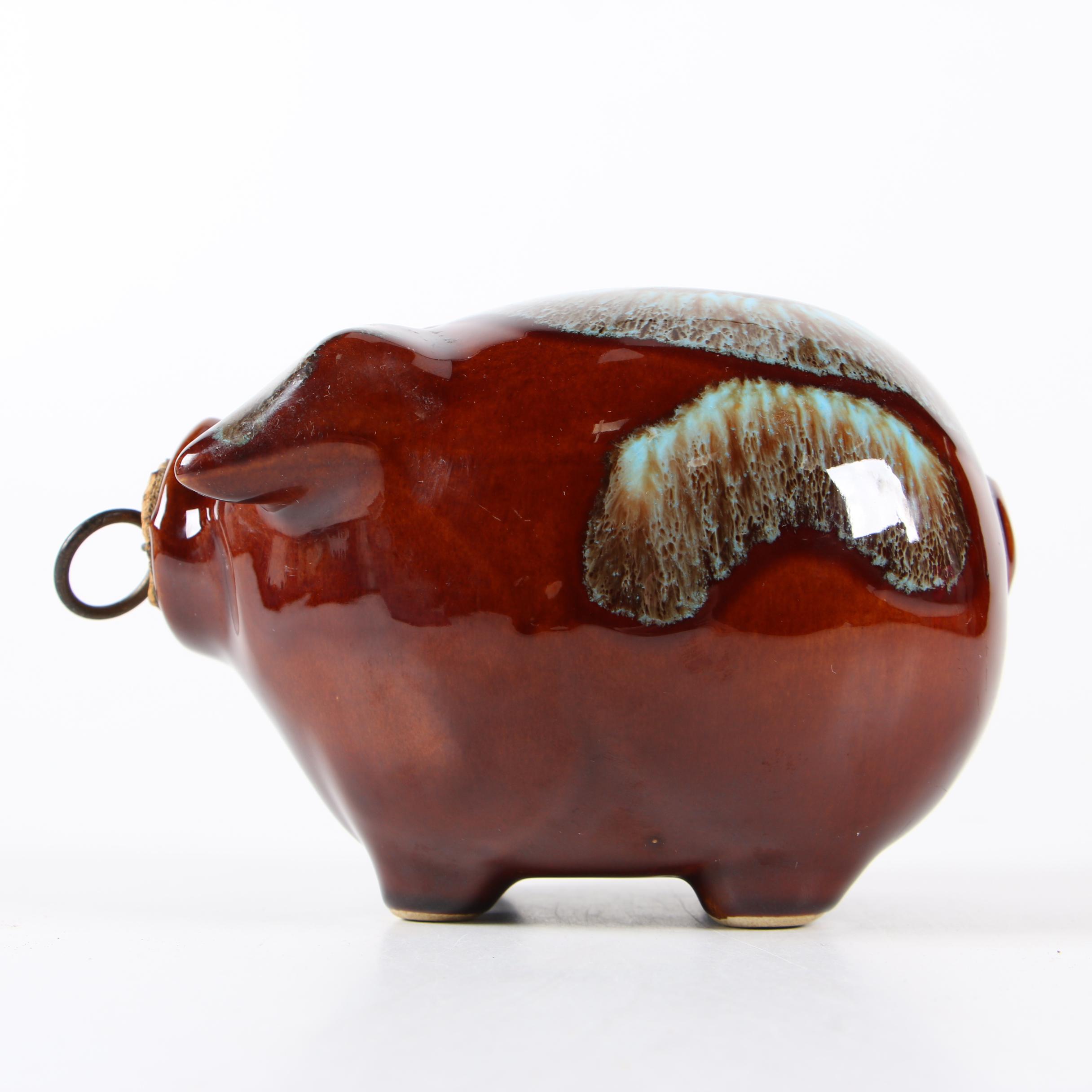Hull Pottery Drip Glaze "Corky Pig" Coin Bank, 1957