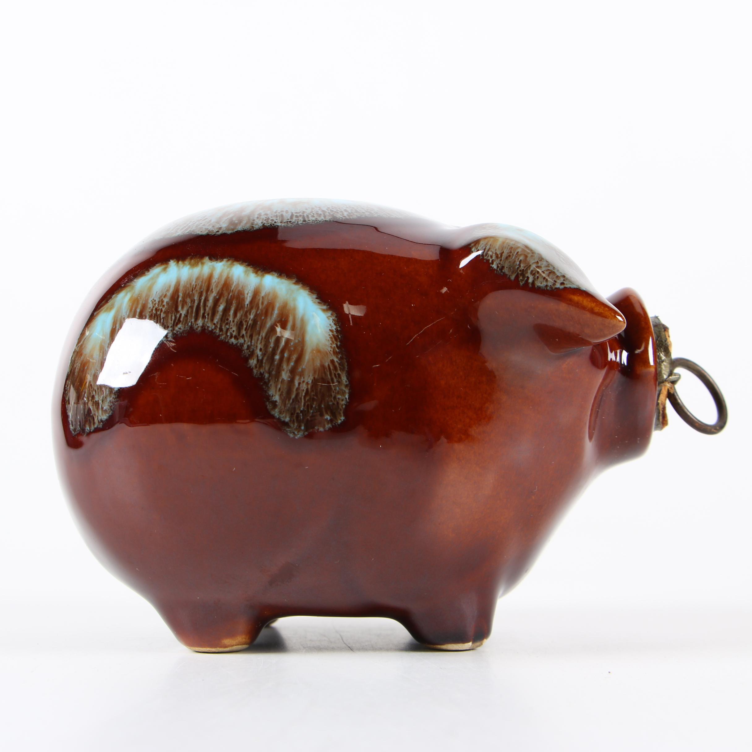 Hull Pottery Drip Glaze "Corky Pig" Coin Bank, 1957