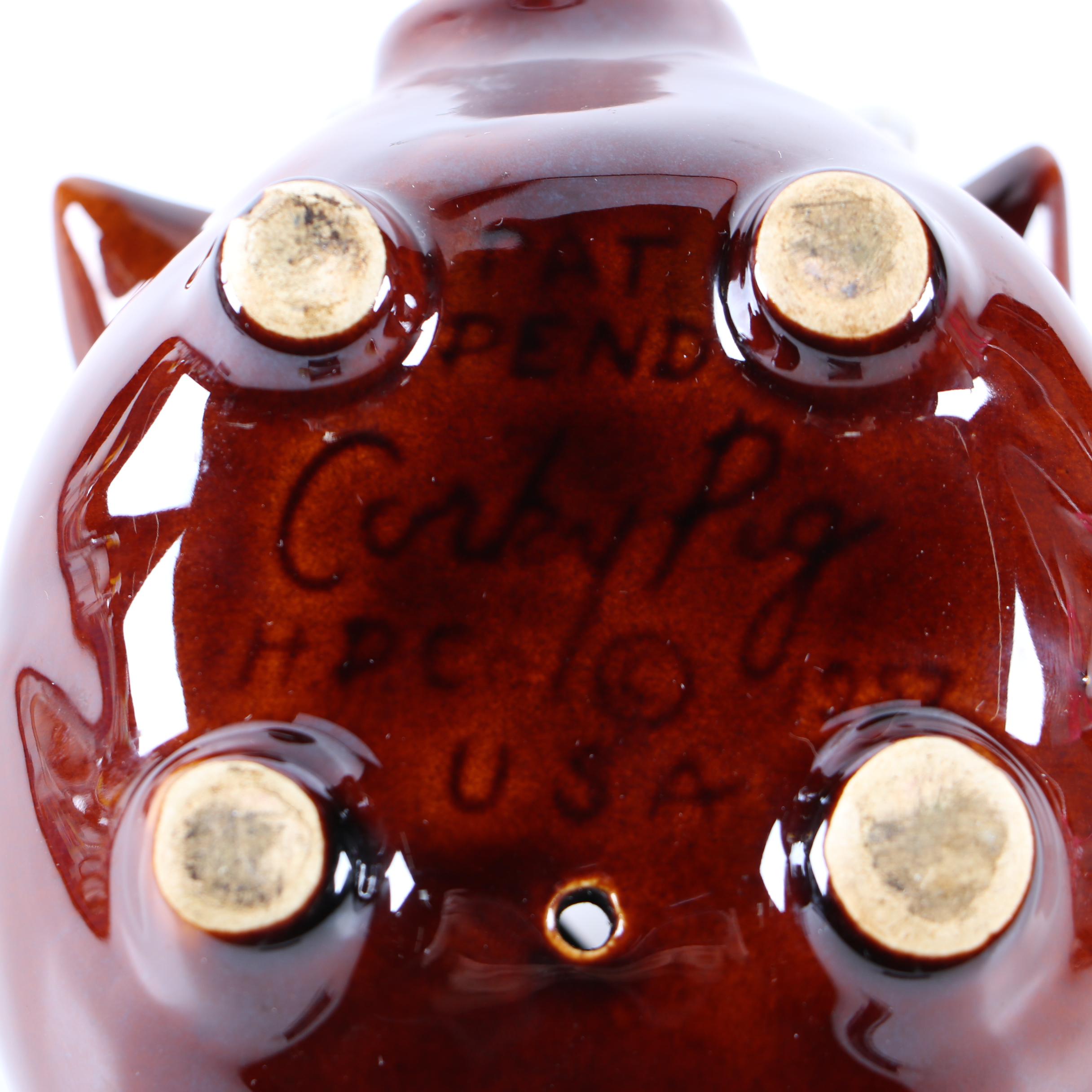 Hull Pottery Drip Glaze "Corky Pig" Coin Bank, 1957