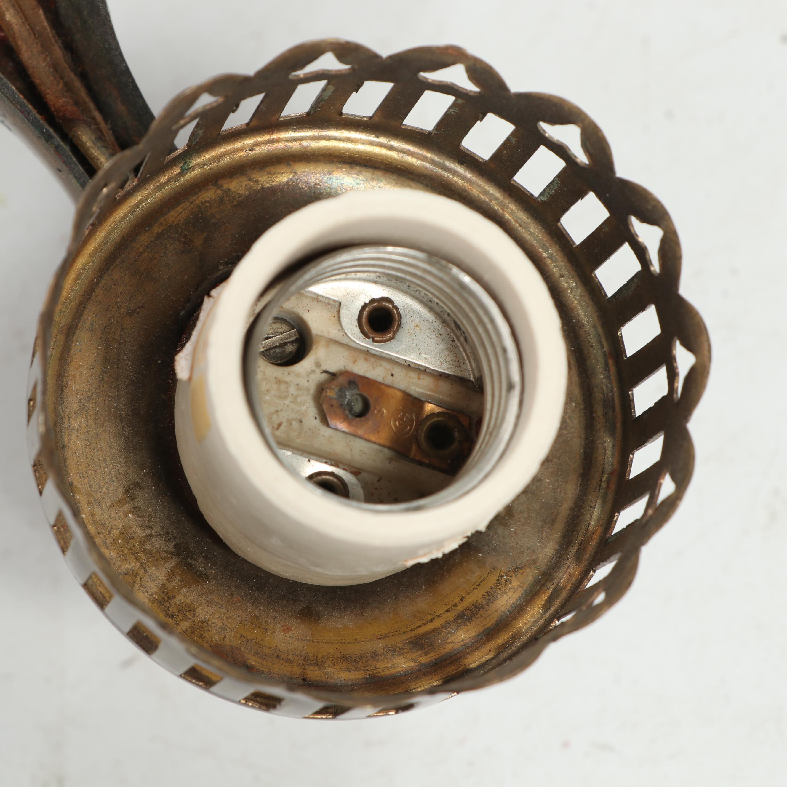 Vintage Brass and Wood Tavern Style Chandelier with Frosted Glass Shades