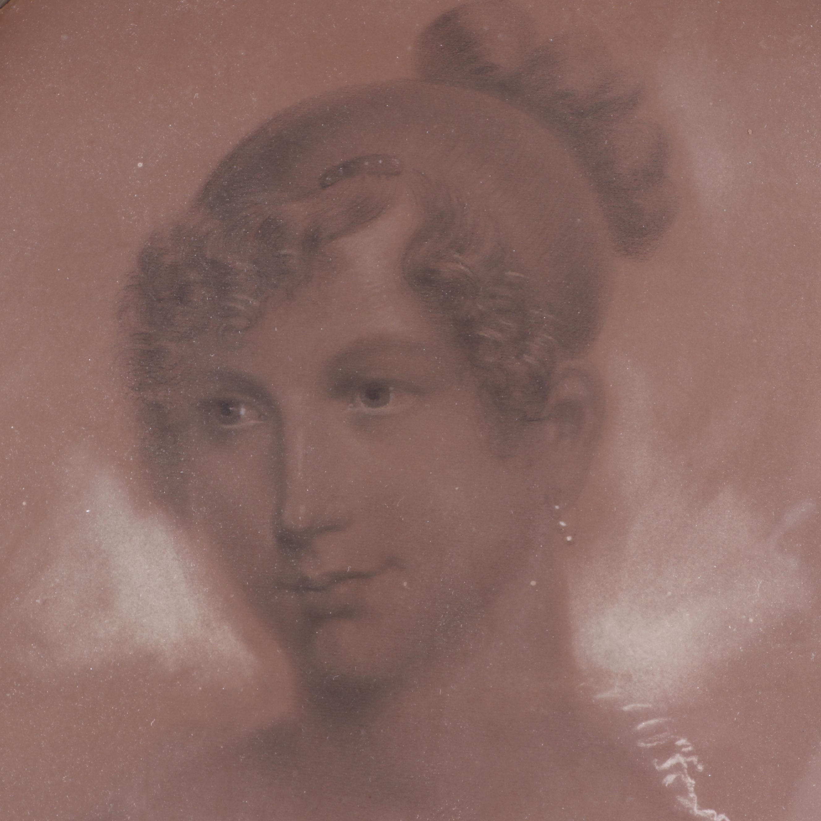 Antique Oval Charcoal Portrait of Young Woman