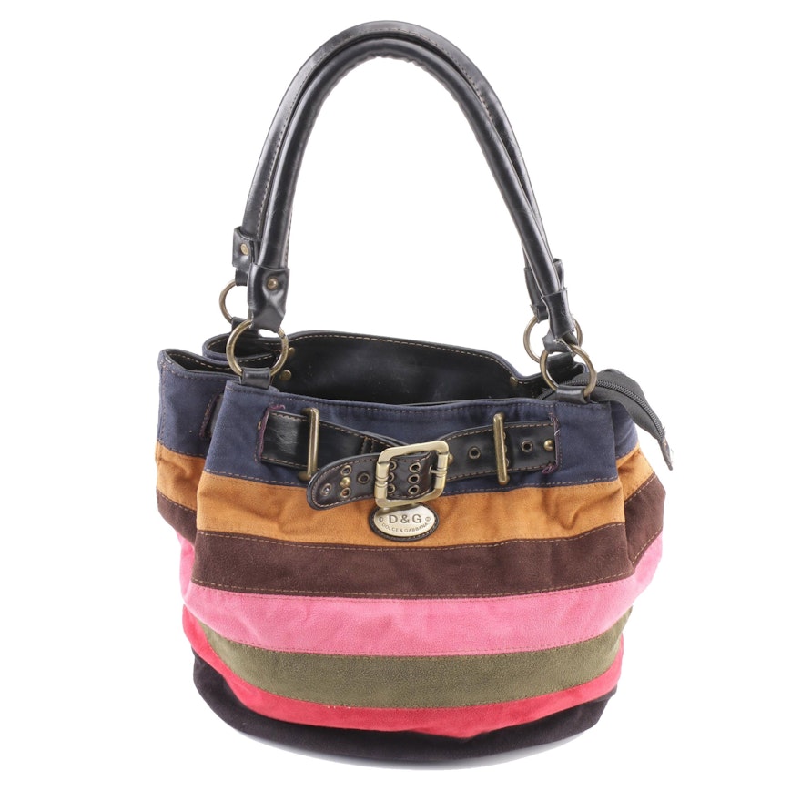 Dolce & Gabbana Multicolor Striped Suede Shoulder Bag