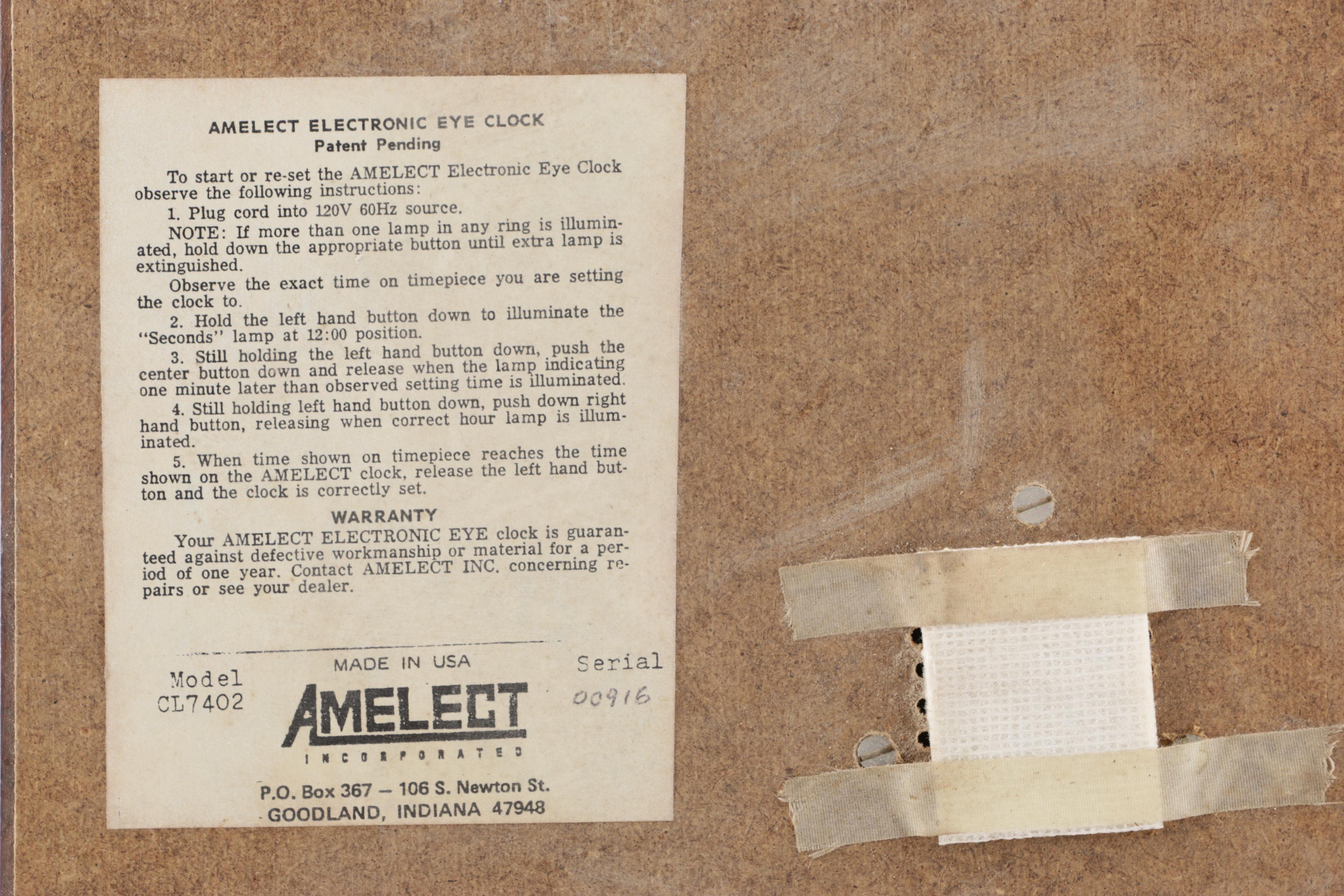 Amelect "Electronic Eye" Wall Clock, Mid Century