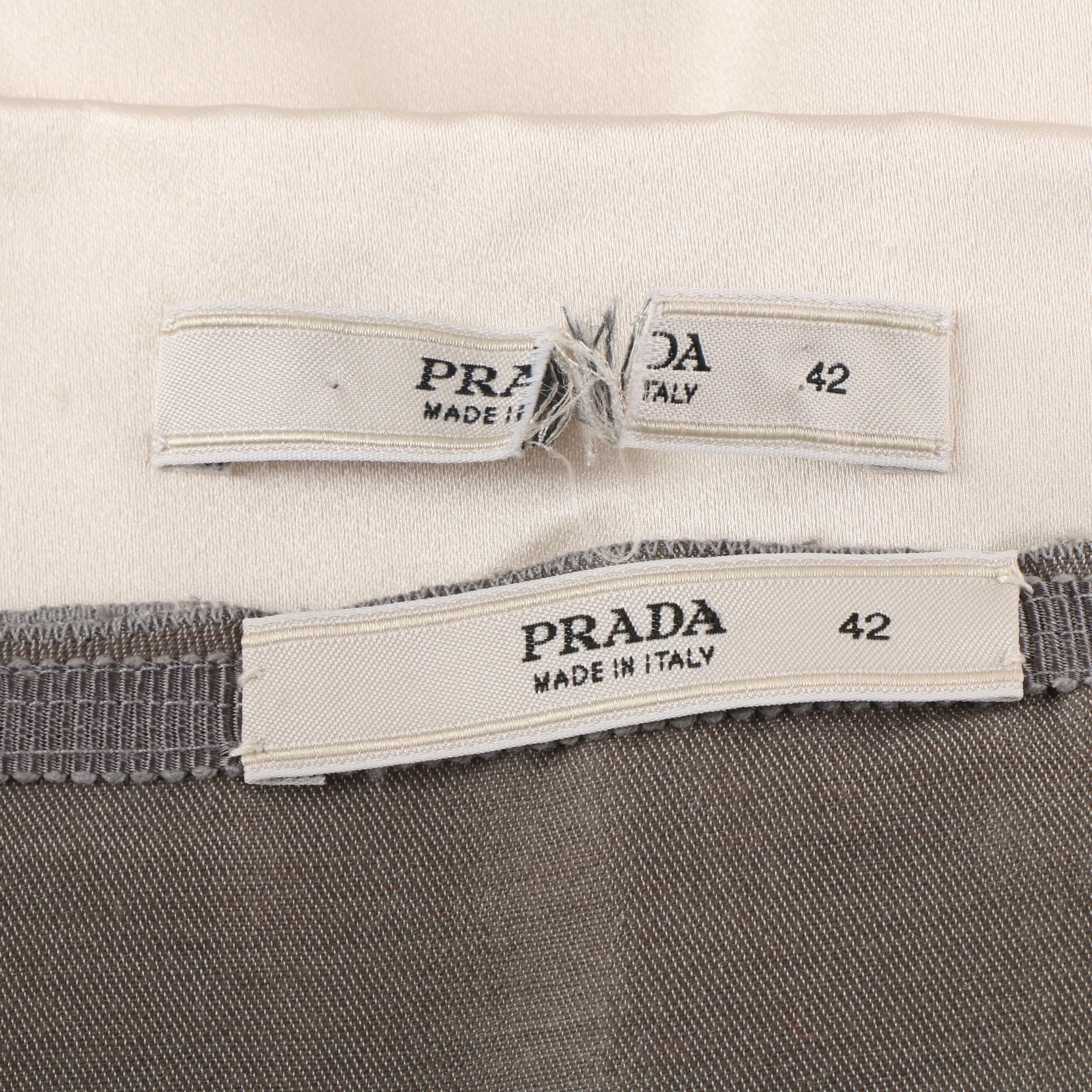 Prada Metallic Wool Blend A-Line Skirt and Cream Satin Silk Miniskirt