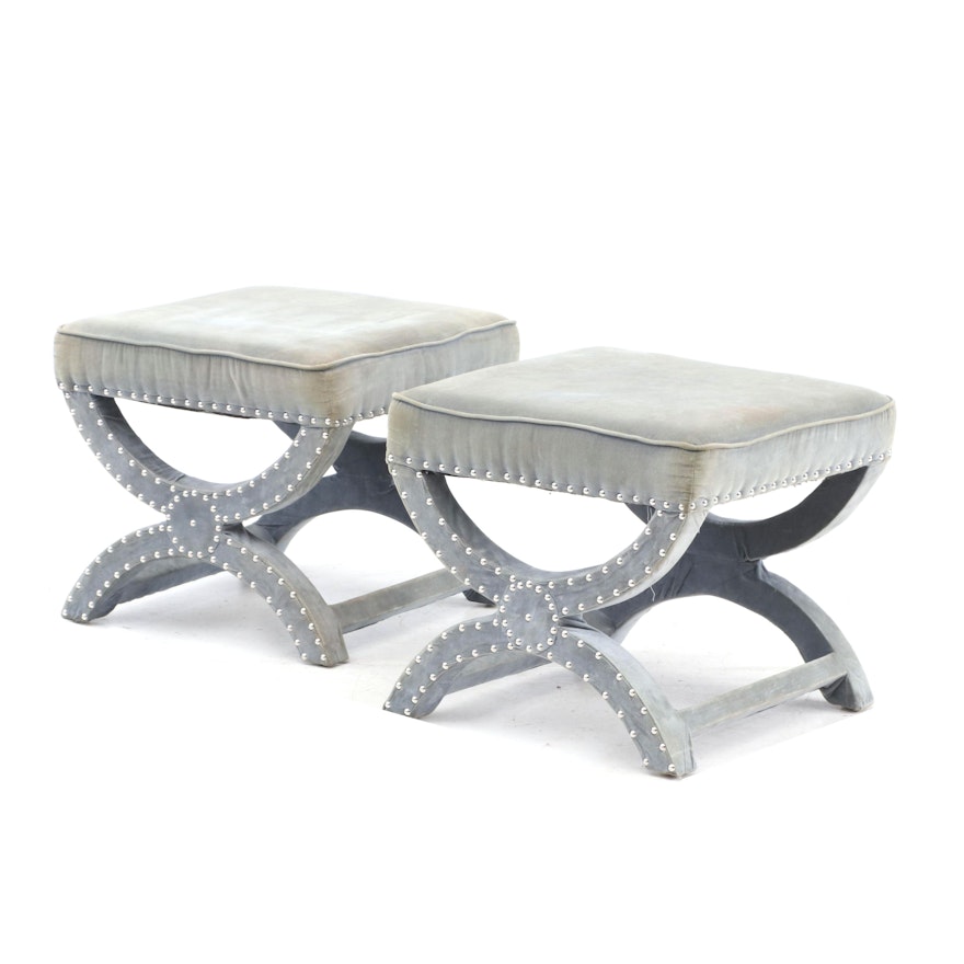 Contemporary Upholstered Curule Stools by Safavieh