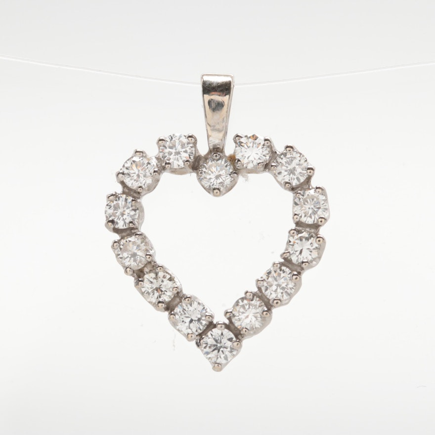 14K White Gold 0.98 CTW Diamond Heart Pendant
