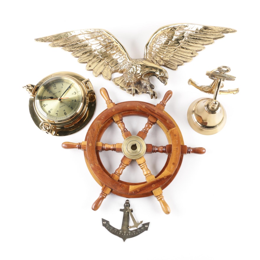 Brass Ships Time Clock and Other Wall Decorations