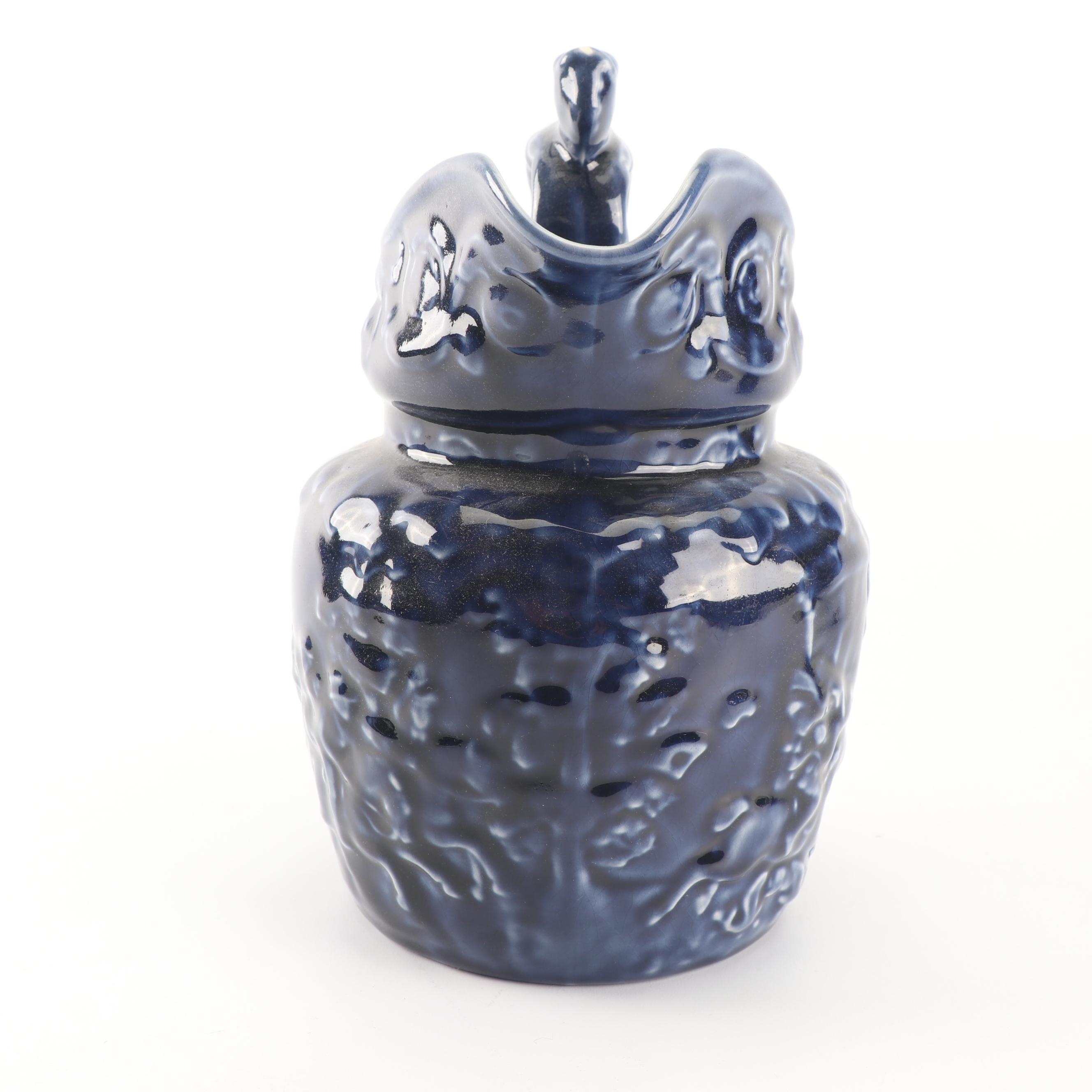 Arthur Wood Blue Glazed Pottery Pitcher with English Transfer-Printed Teapot