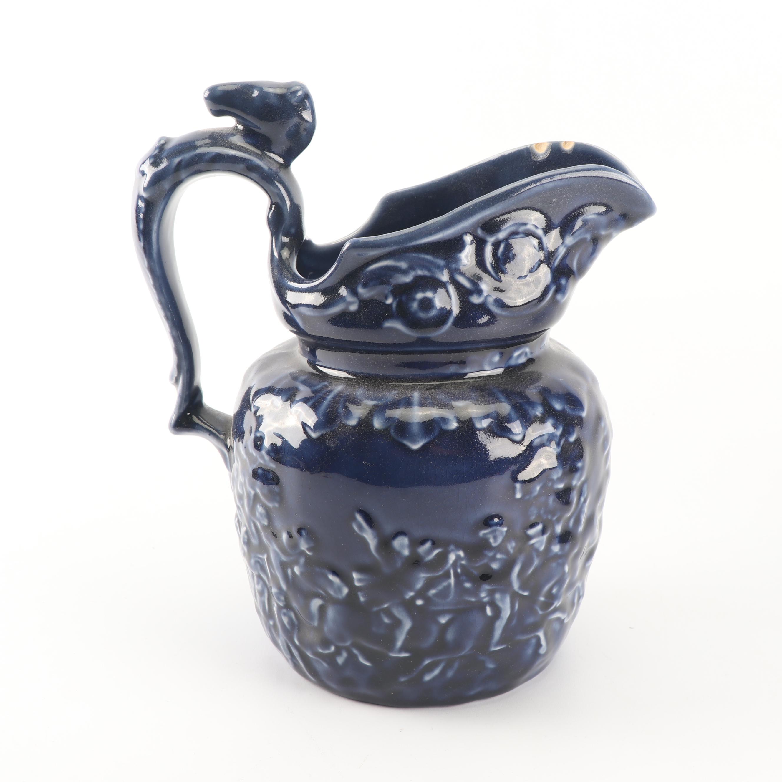 Arthur Wood Blue Glazed Pottery Pitcher with English Transfer-Printed Teapot