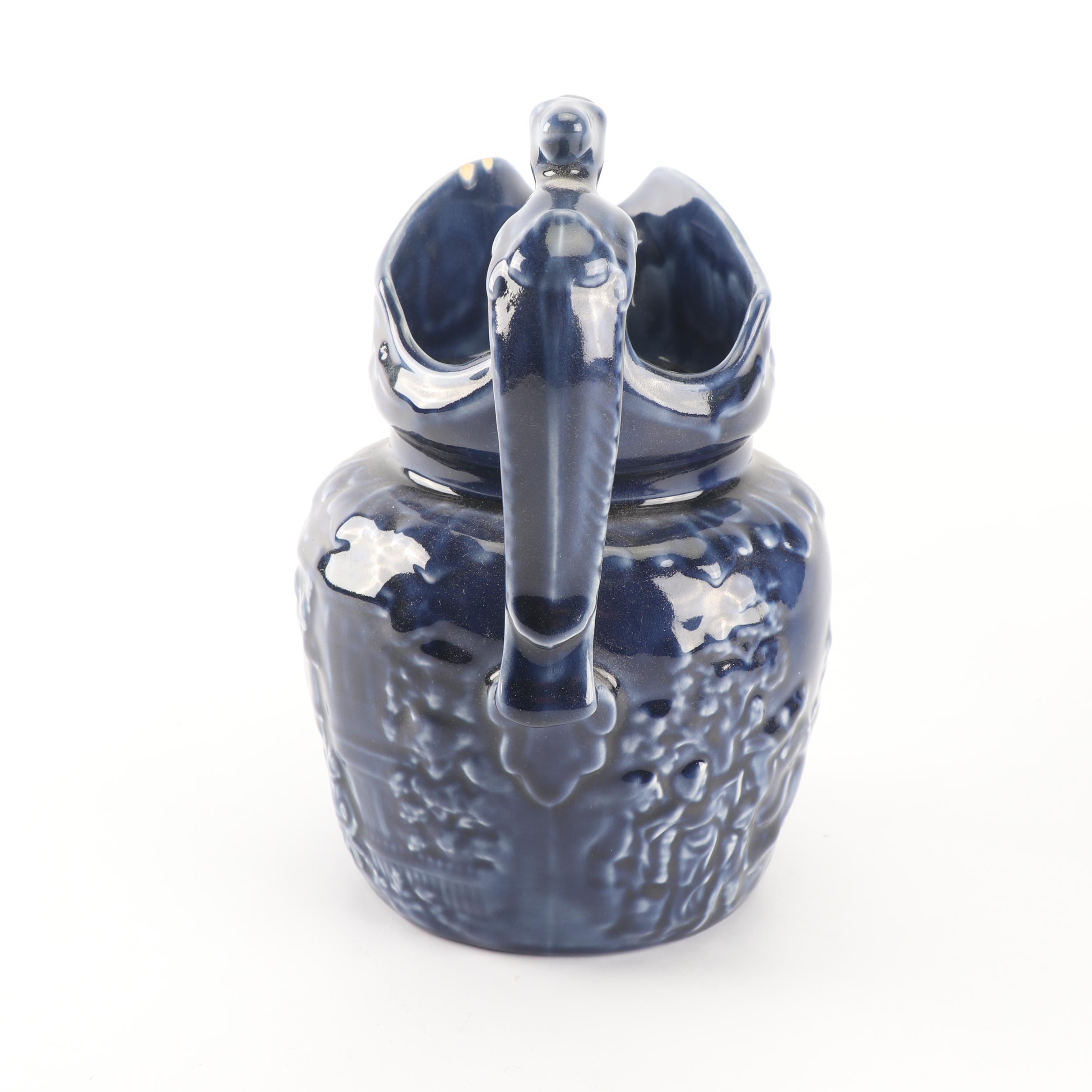 Arthur Wood Blue Glazed Pottery Pitcher with English Transfer-Printed Teapot