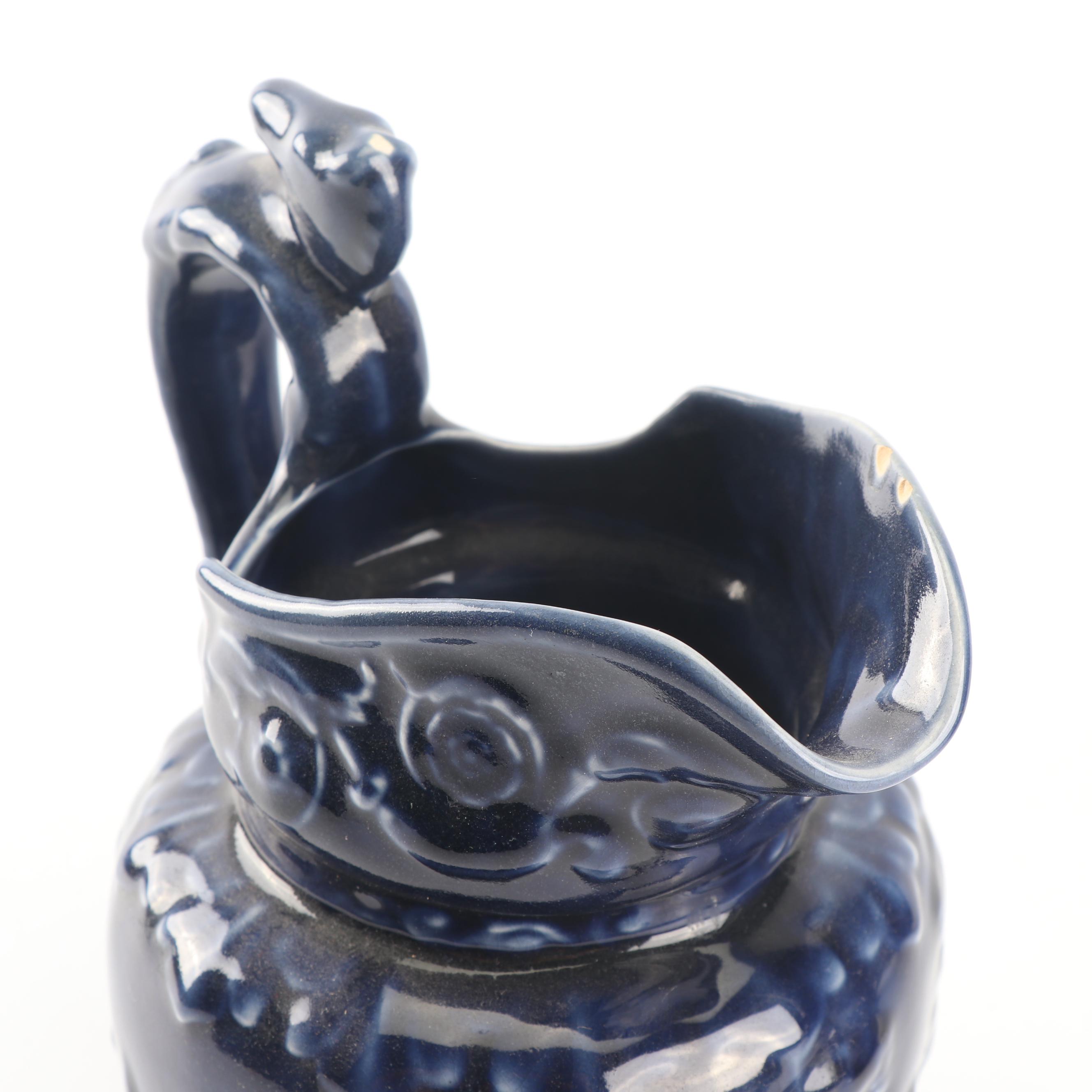 Arthur Wood Blue Glazed Pottery Pitcher with English Transfer-Printed Teapot