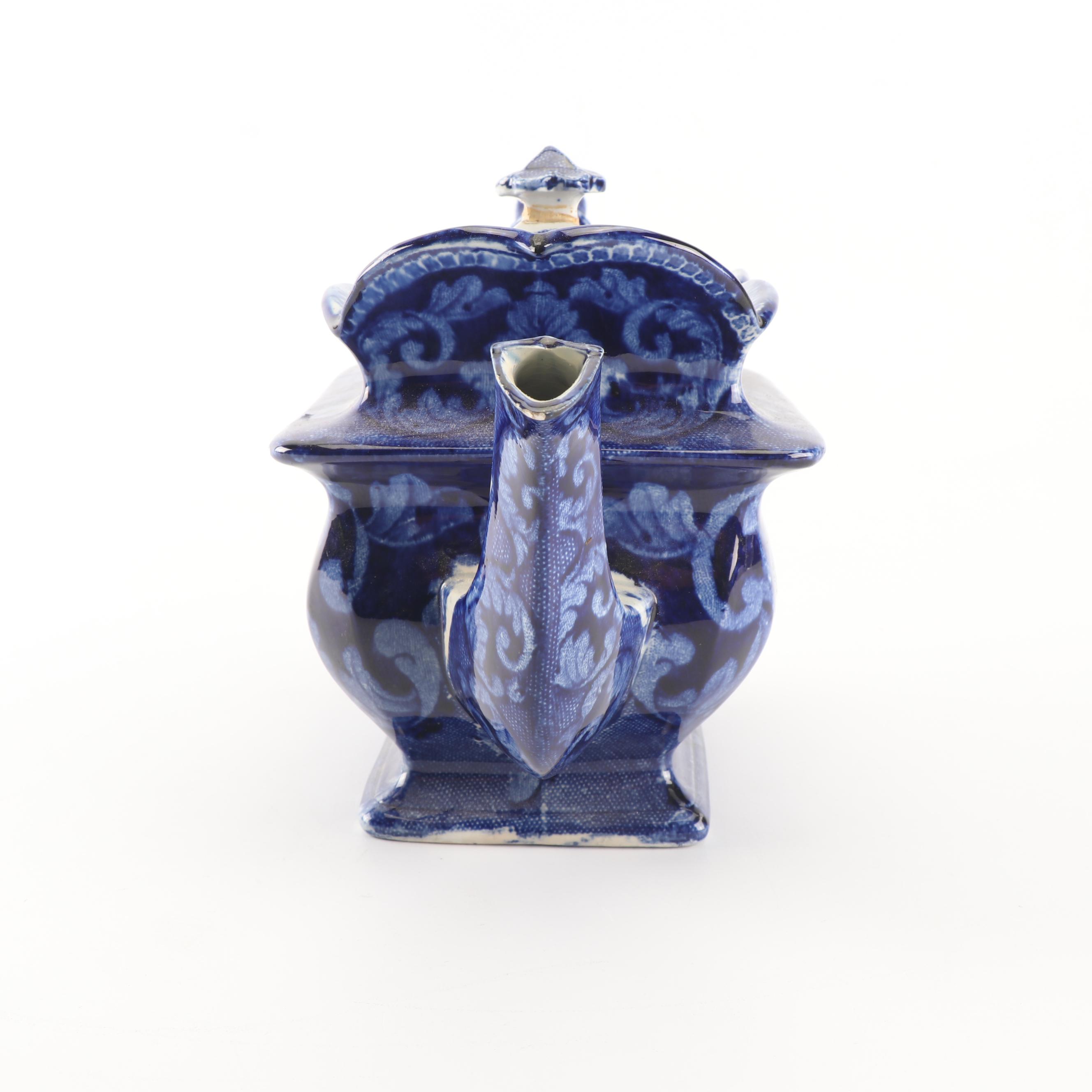 Arthur Wood Blue Glazed Pottery Pitcher with English Transfer-Printed Teapot