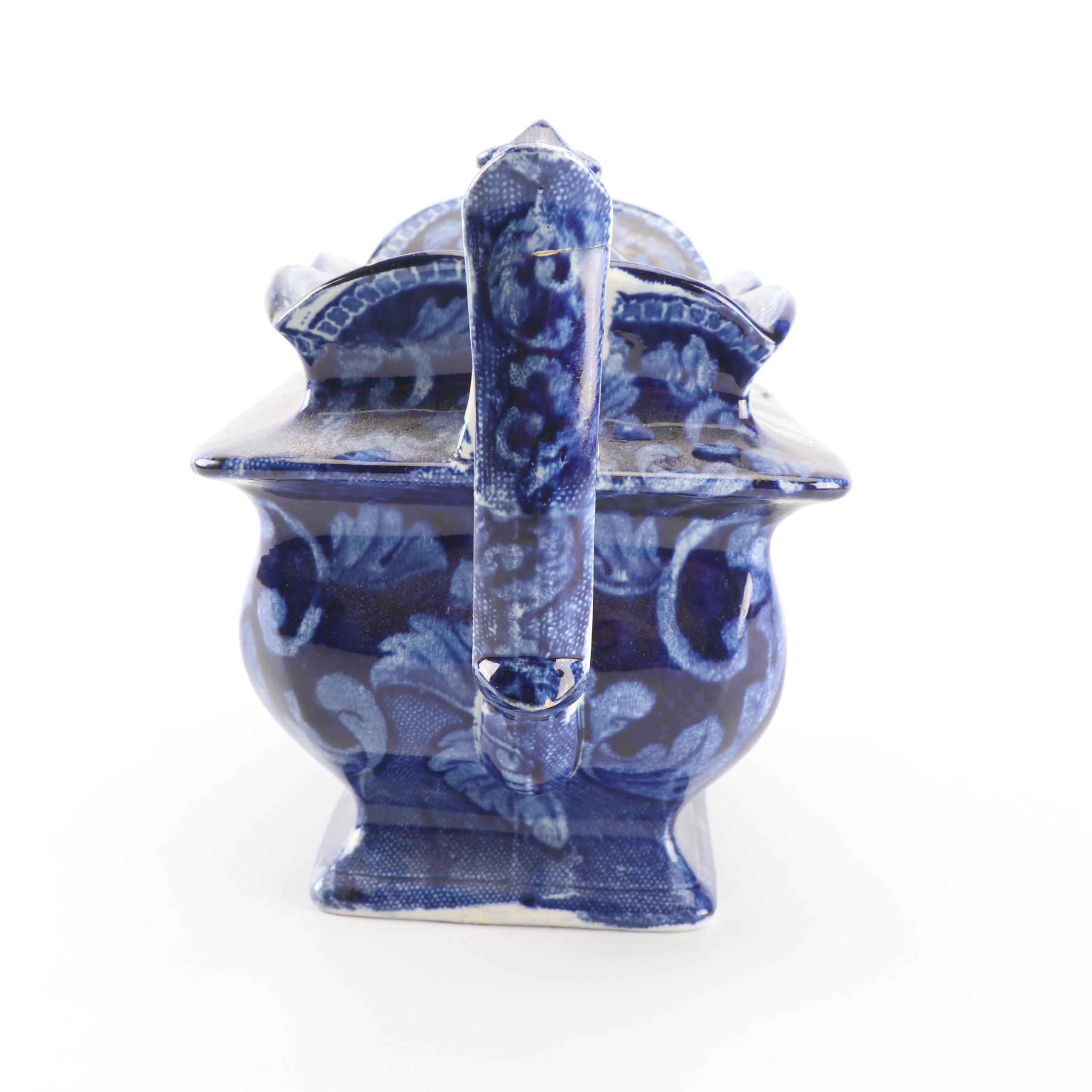 Arthur Wood Blue Glazed Pottery Pitcher with English Transfer-Printed Teapot