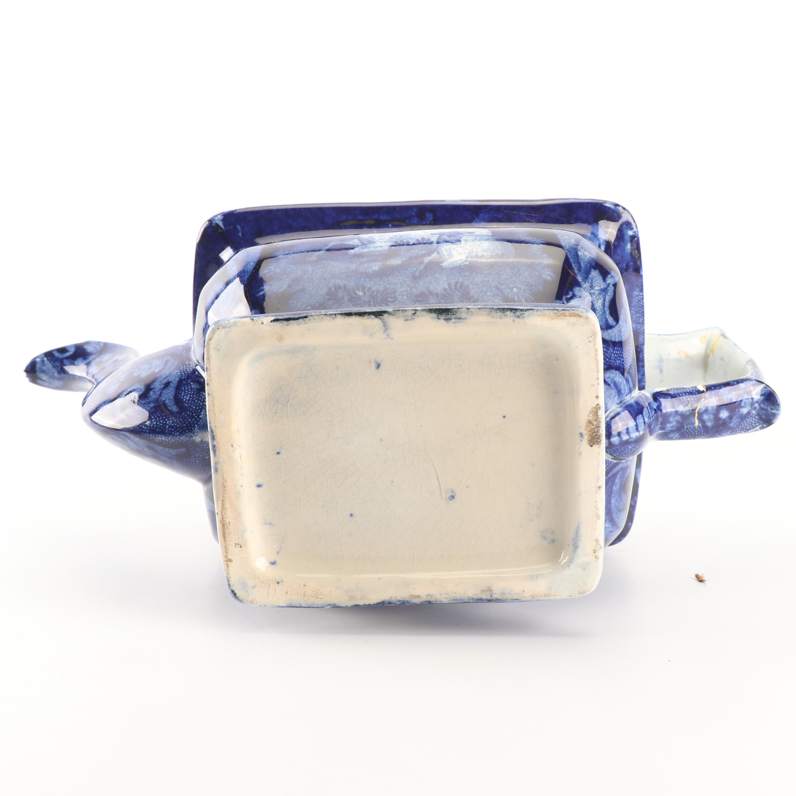 Arthur Wood Blue Glazed Pottery Pitcher with English Transfer-Printed Teapot