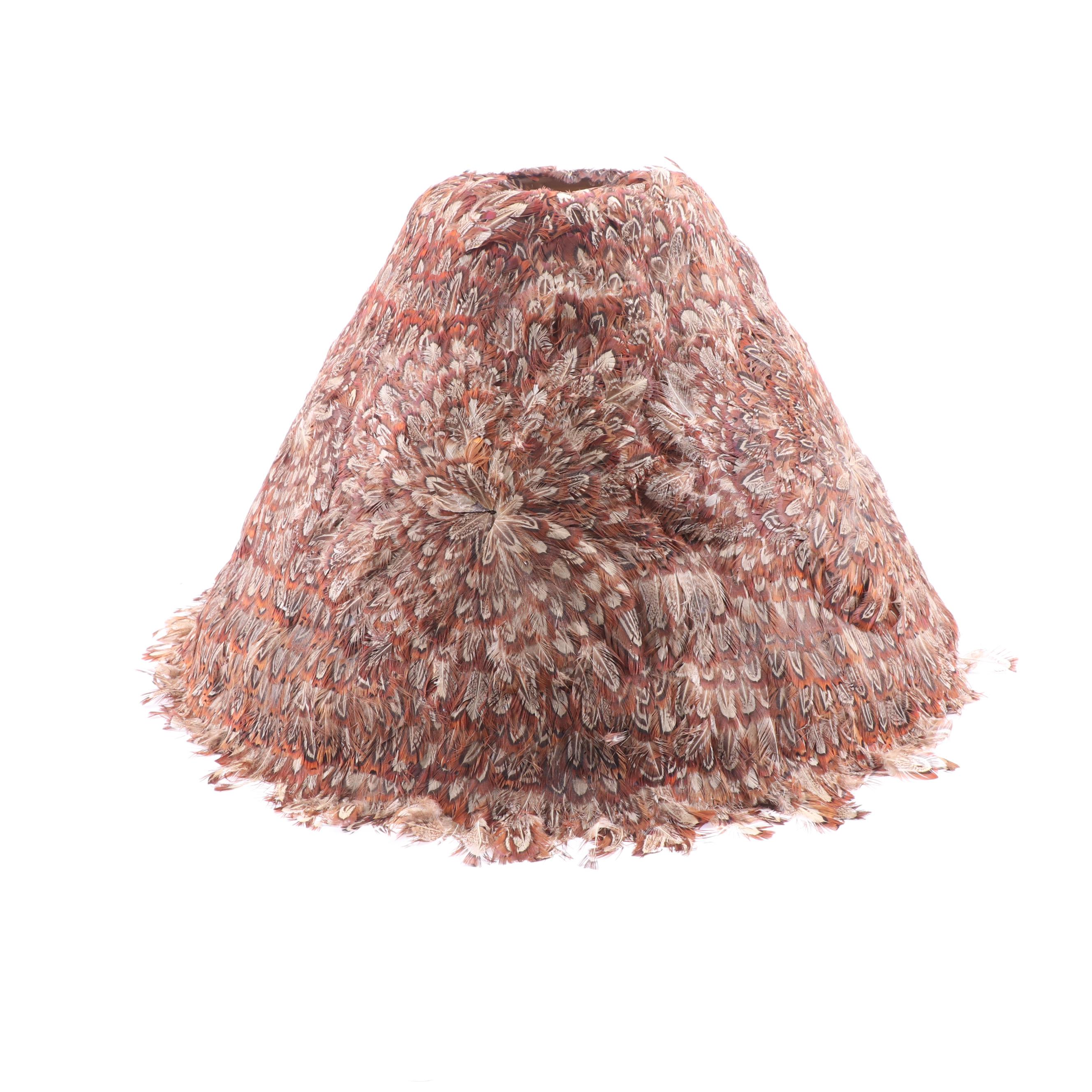 Carved Wood Table Lamps with Pheasant Feather Shades