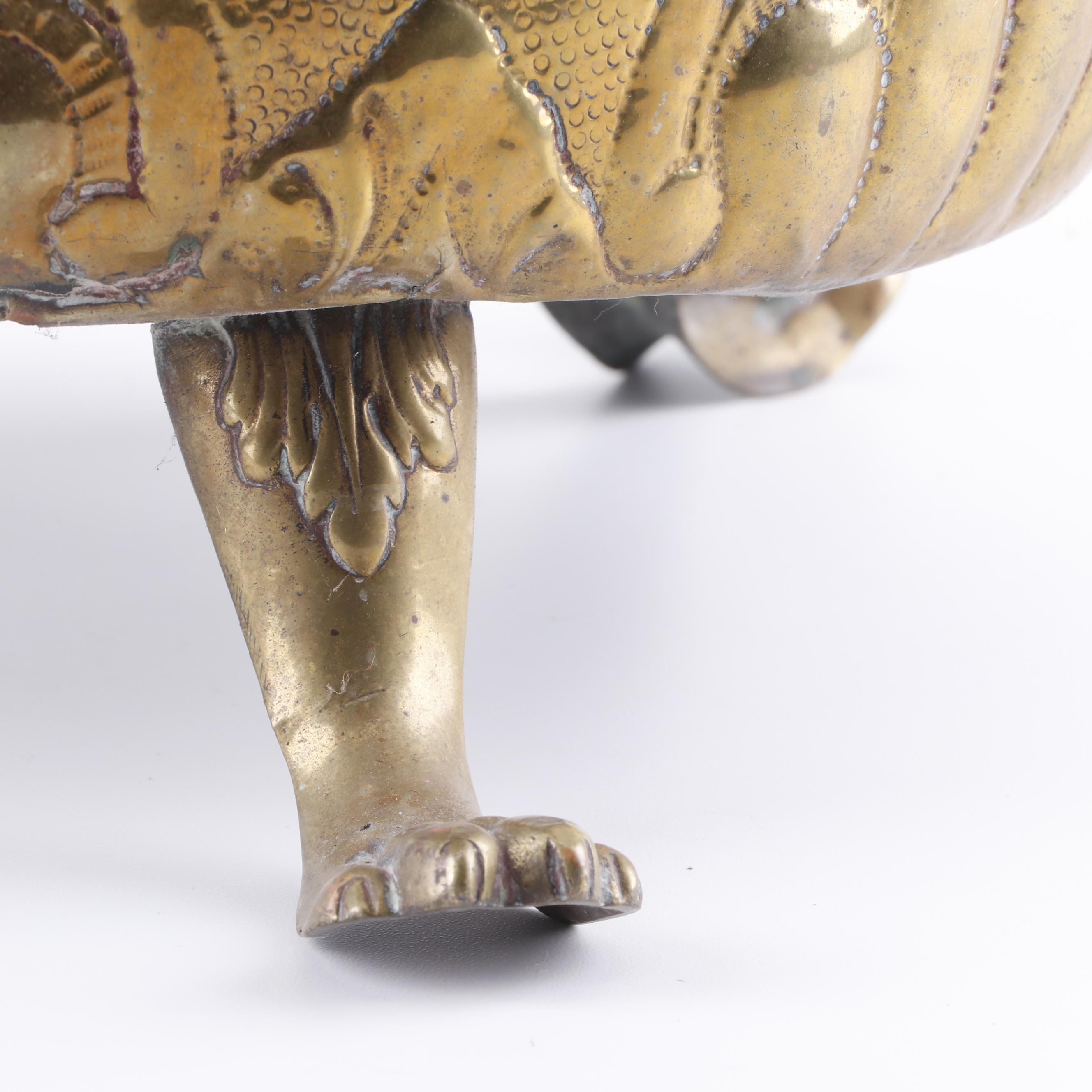 Repoussé Brass Planter with Portrait Medallions and Lion's Head Handles