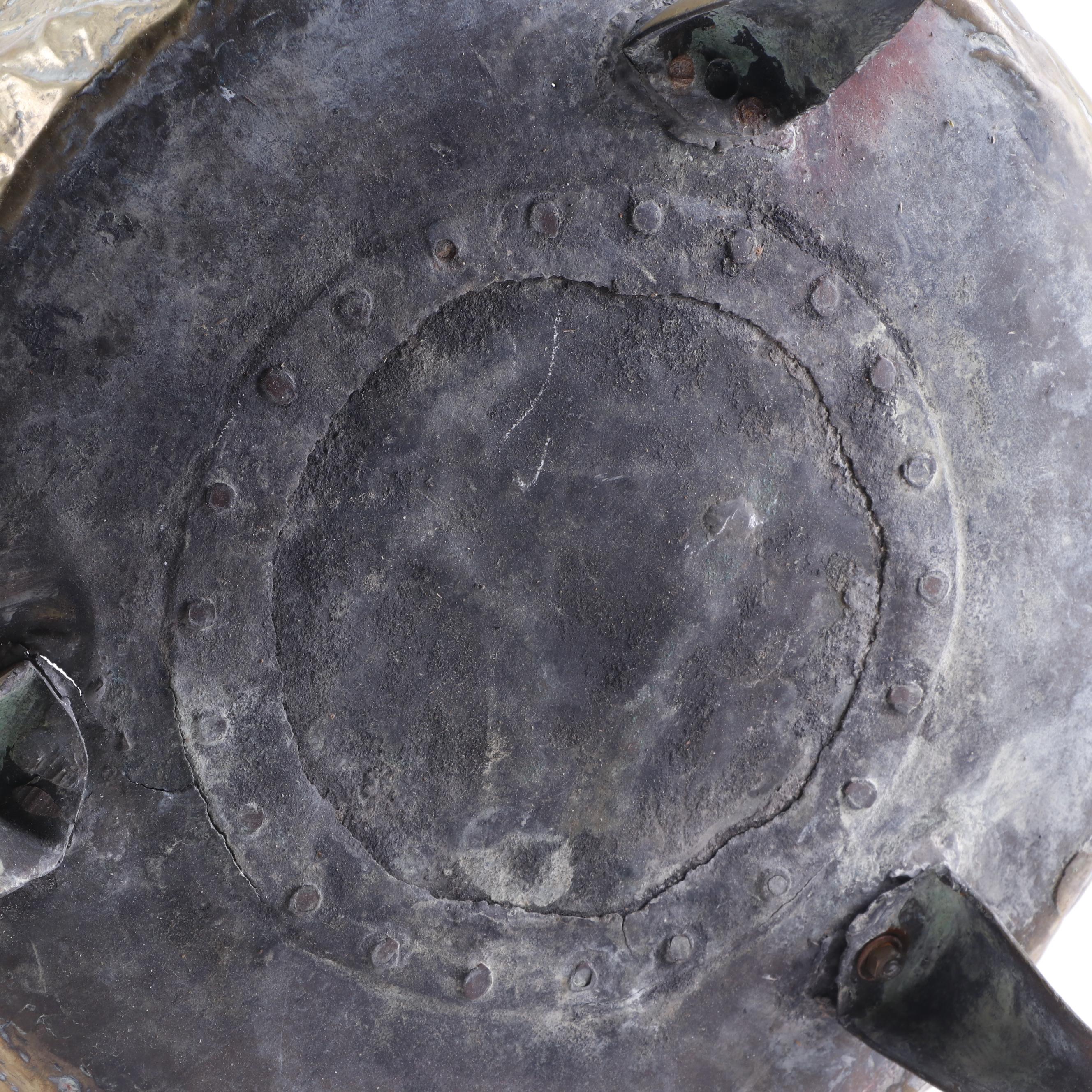 Repoussé Brass Planter with Portrait Medallions and Lion's Head Handles