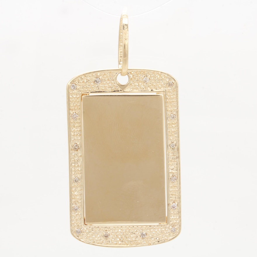 14K Yellow Gold Diamond Joe Rodeo Dog Tag Pendant