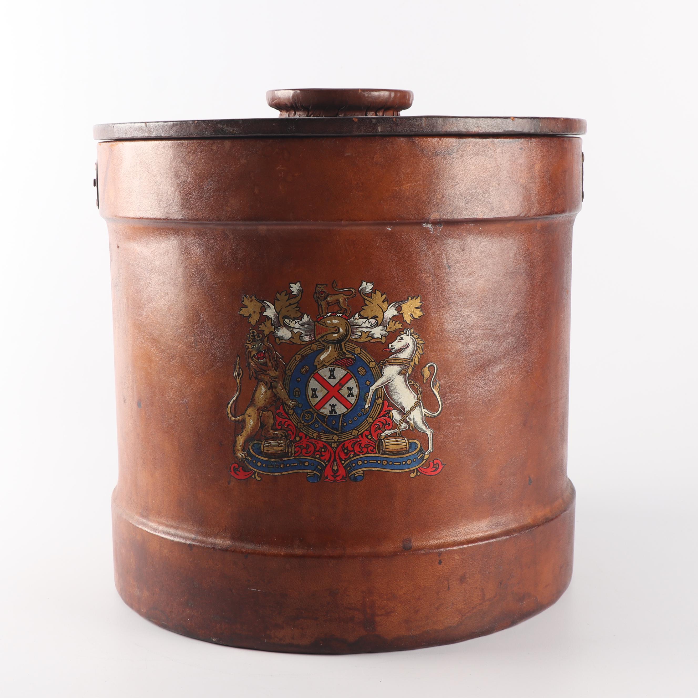 Neiman Marcus Armorial Leather Wrapped Ice Bucket