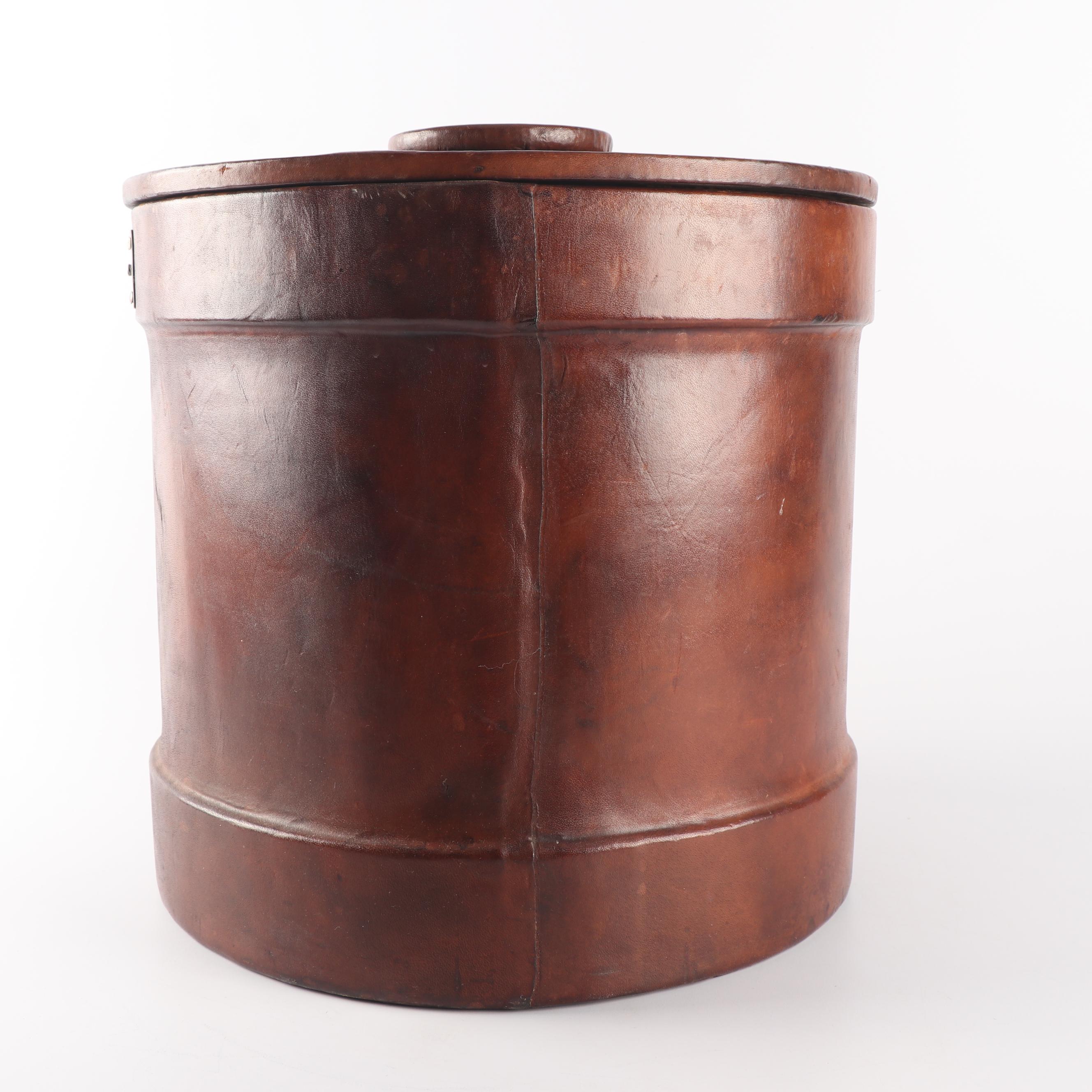Neiman Marcus Armorial Leather Wrapped Ice Bucket