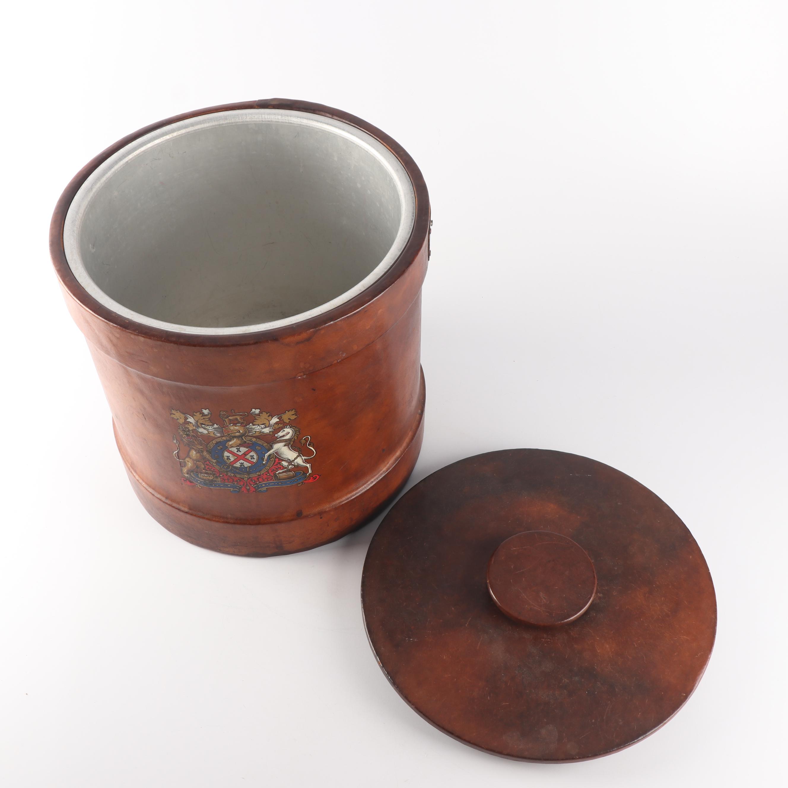 Neiman Marcus Armorial Leather Wrapped Ice Bucket