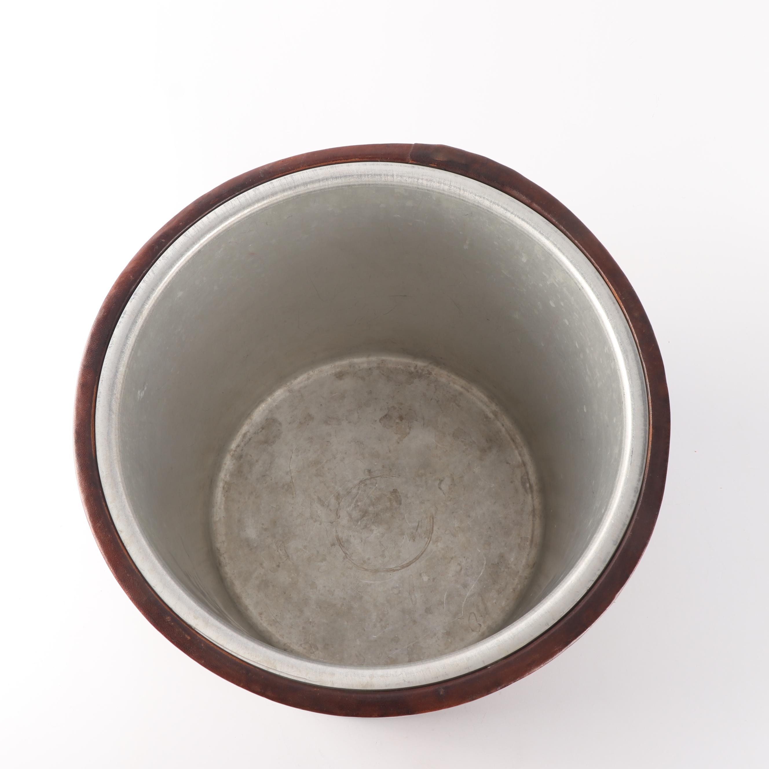 Neiman Marcus Armorial Leather Wrapped Ice Bucket