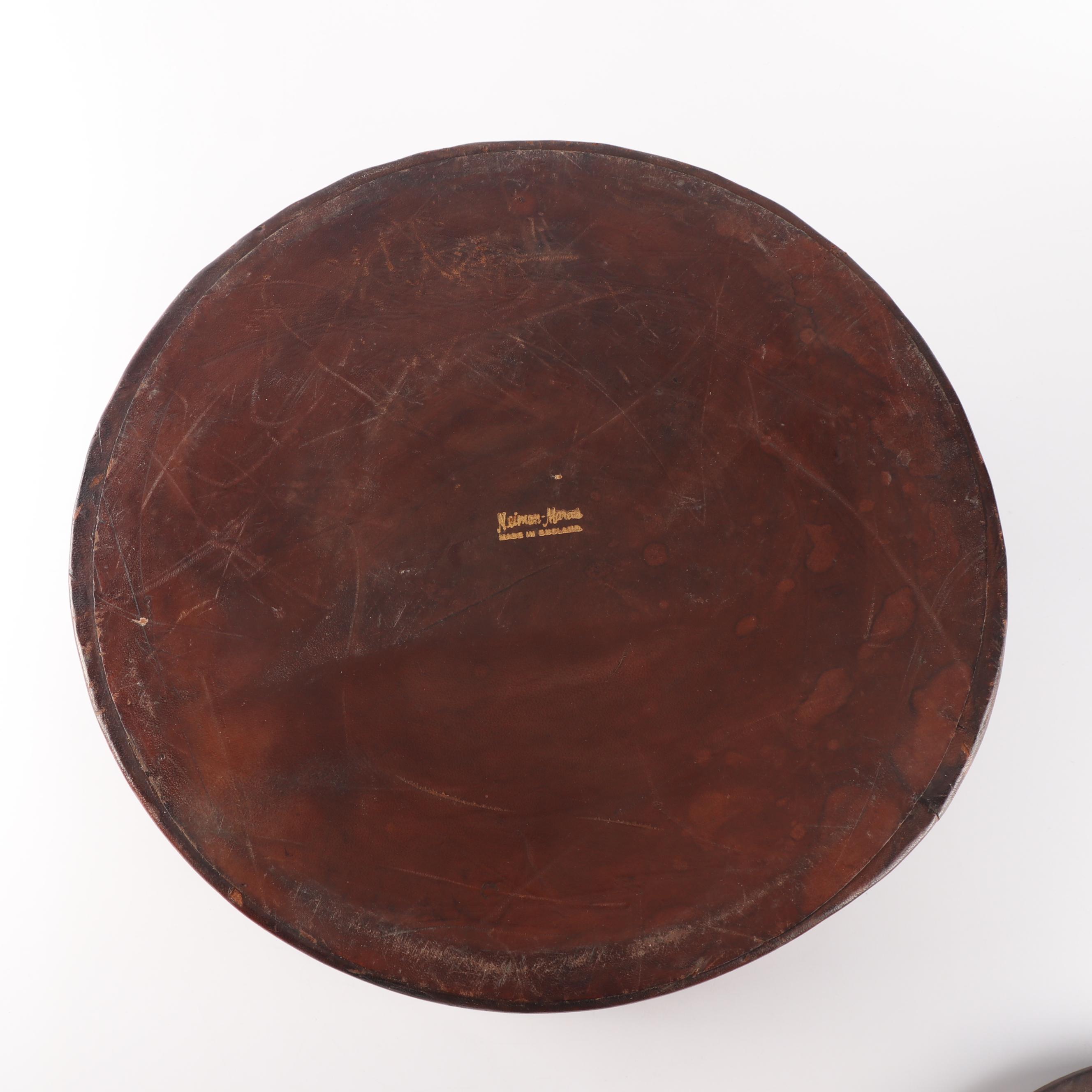 Neiman Marcus Armorial Leather Wrapped Ice Bucket