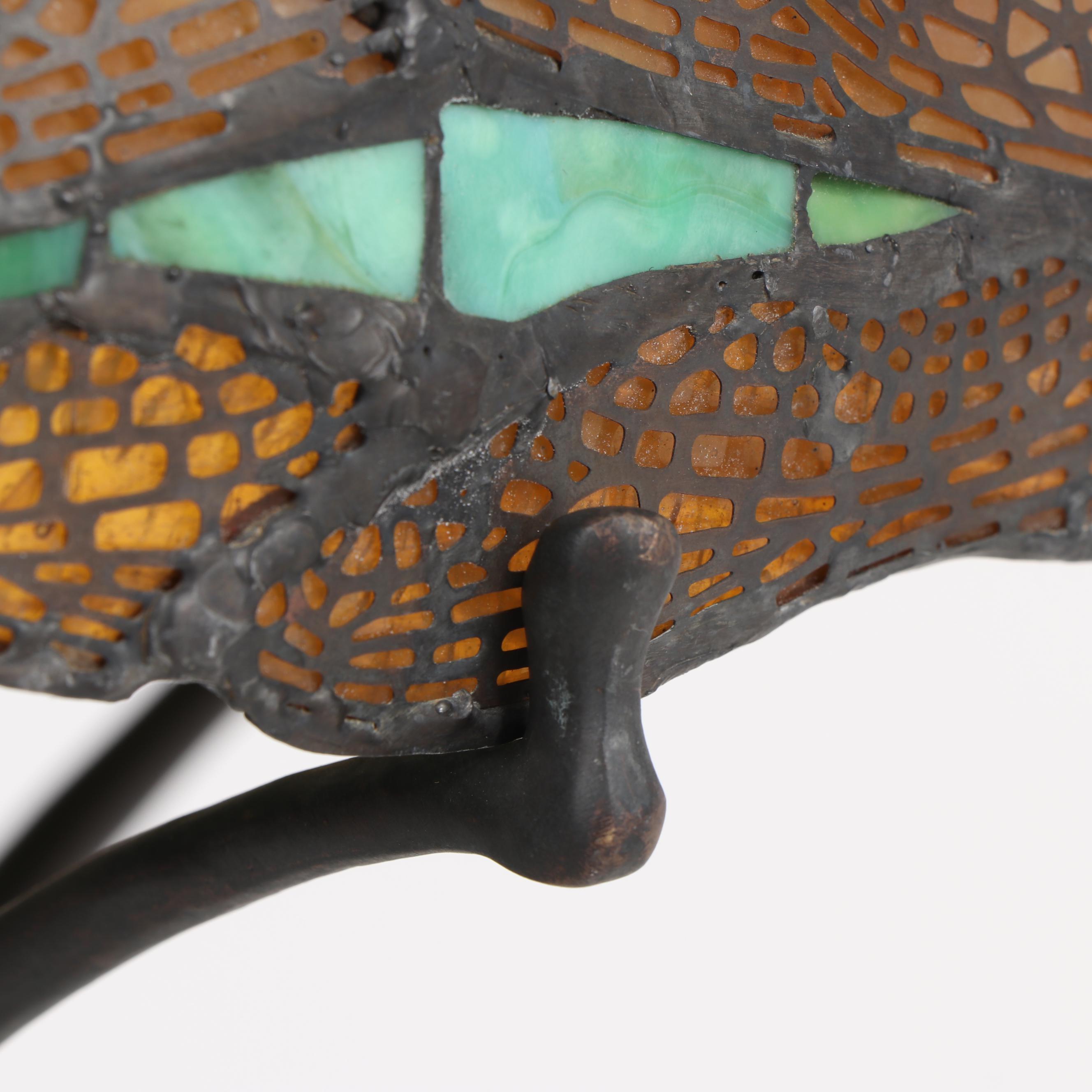 JSW Studios Leaded Glass, Mosaic and Patinated Metal Dragonfly Table Lamp