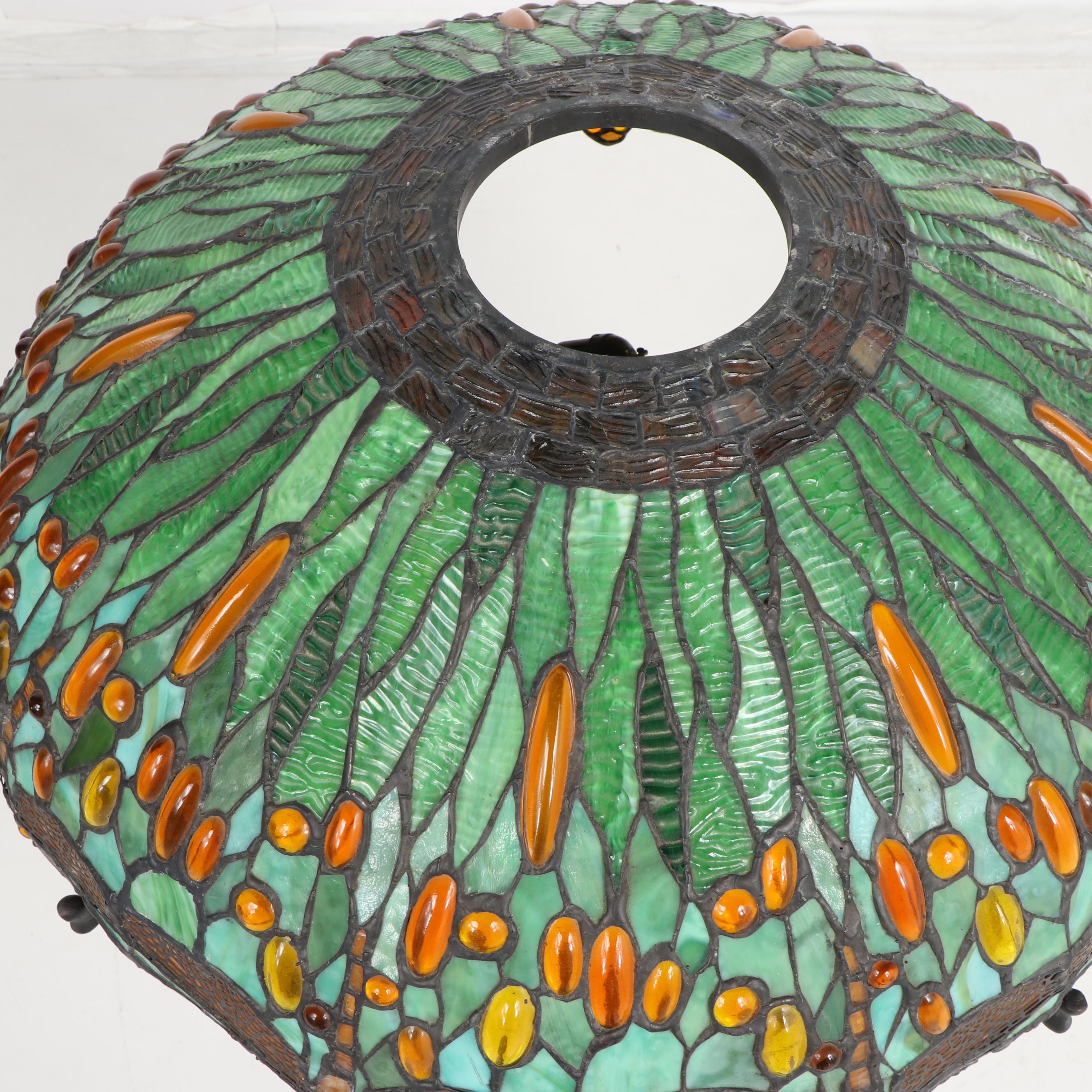 JSW Studios Leaded Glass, Mosaic and Patinated Metal Dragonfly Table Lamp