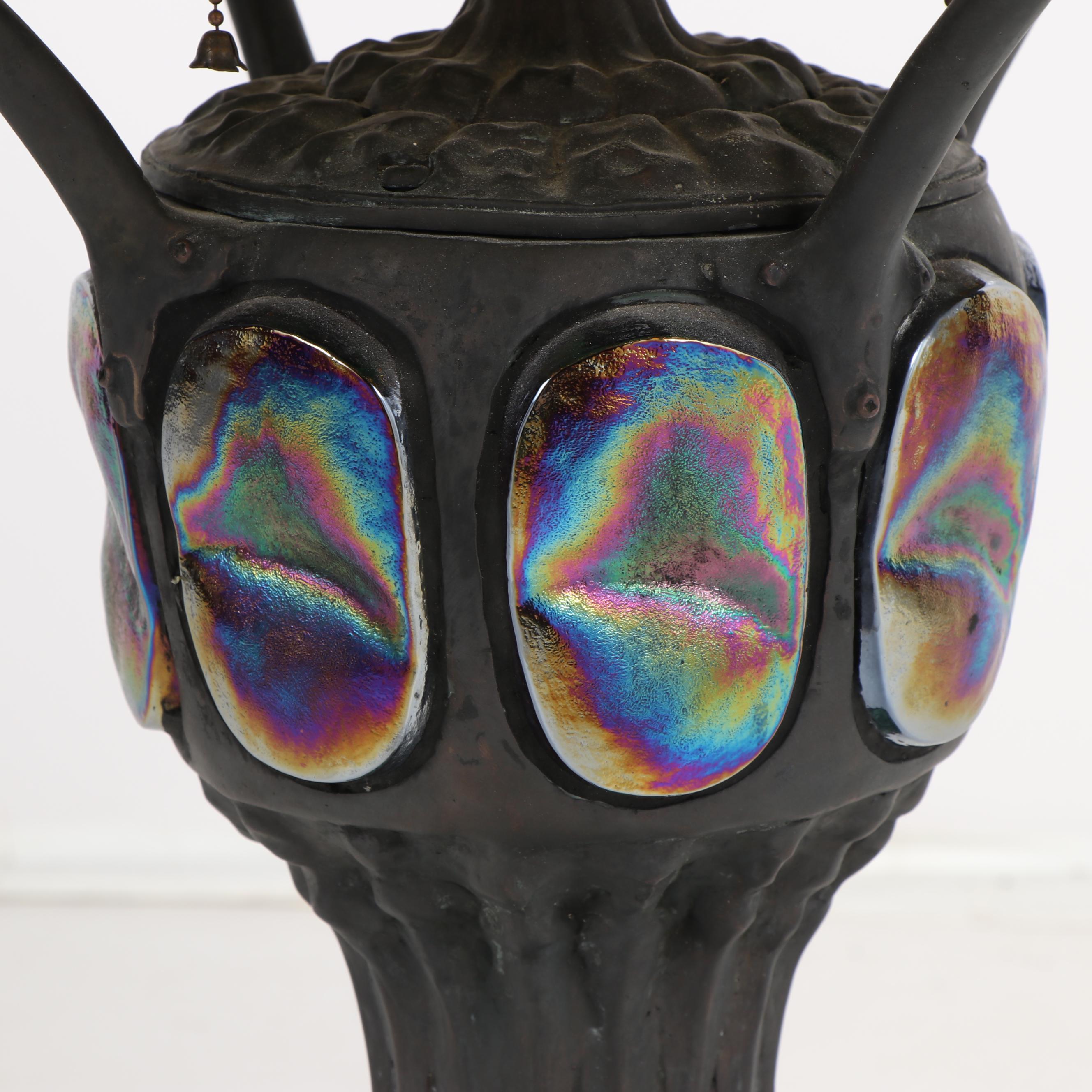 JSW Studios Leaded Glass, Mosaic and Patinated Metal Dragonfly Table Lamp