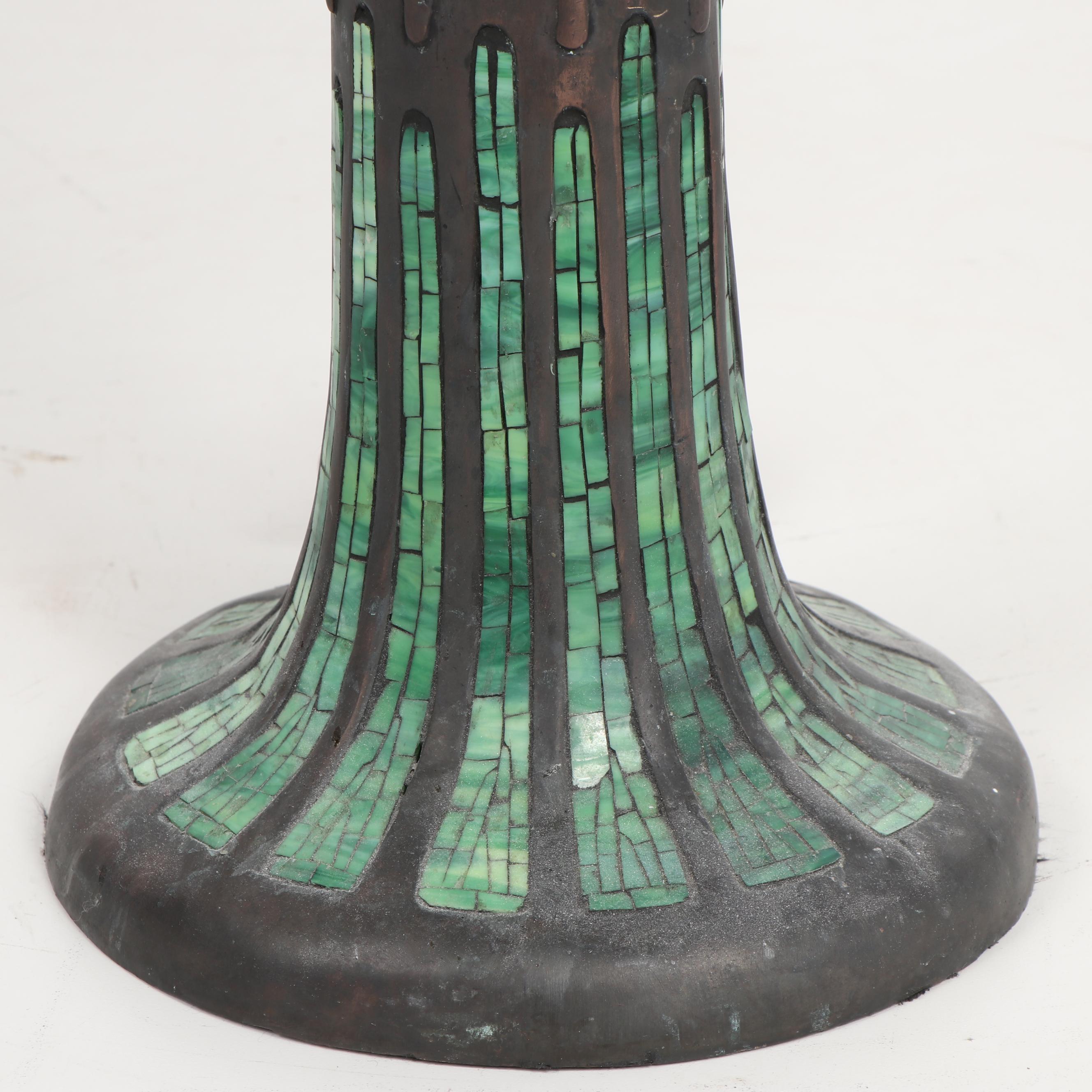 JSW Studios Leaded Glass, Mosaic and Patinated Metal Dragonfly Table Lamp