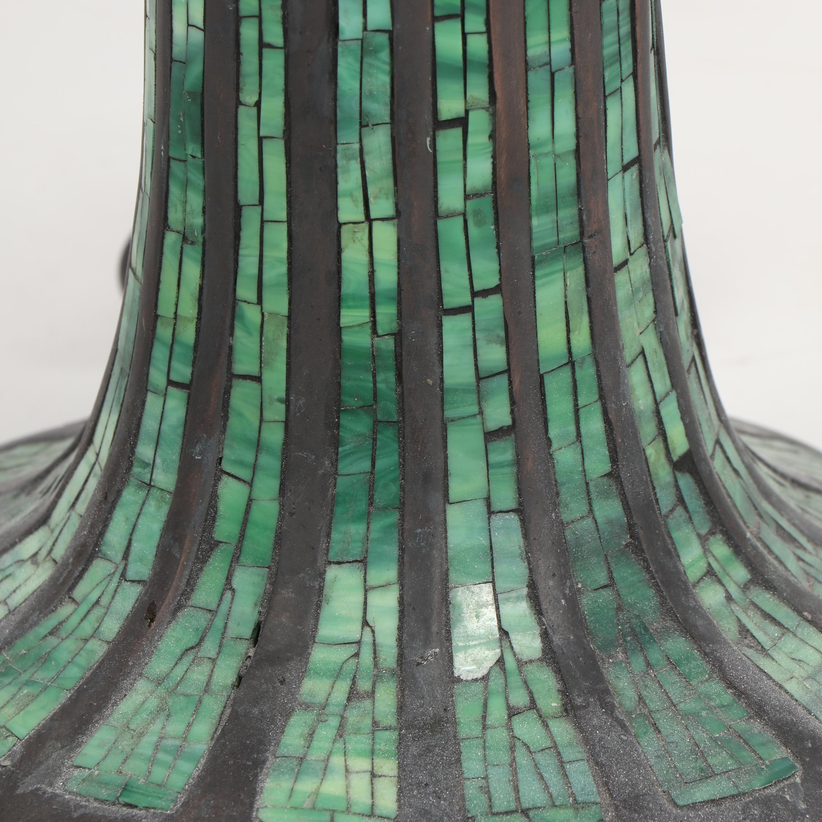 JSW Studios Leaded Glass, Mosaic and Patinated Metal Dragonfly Table Lamp
