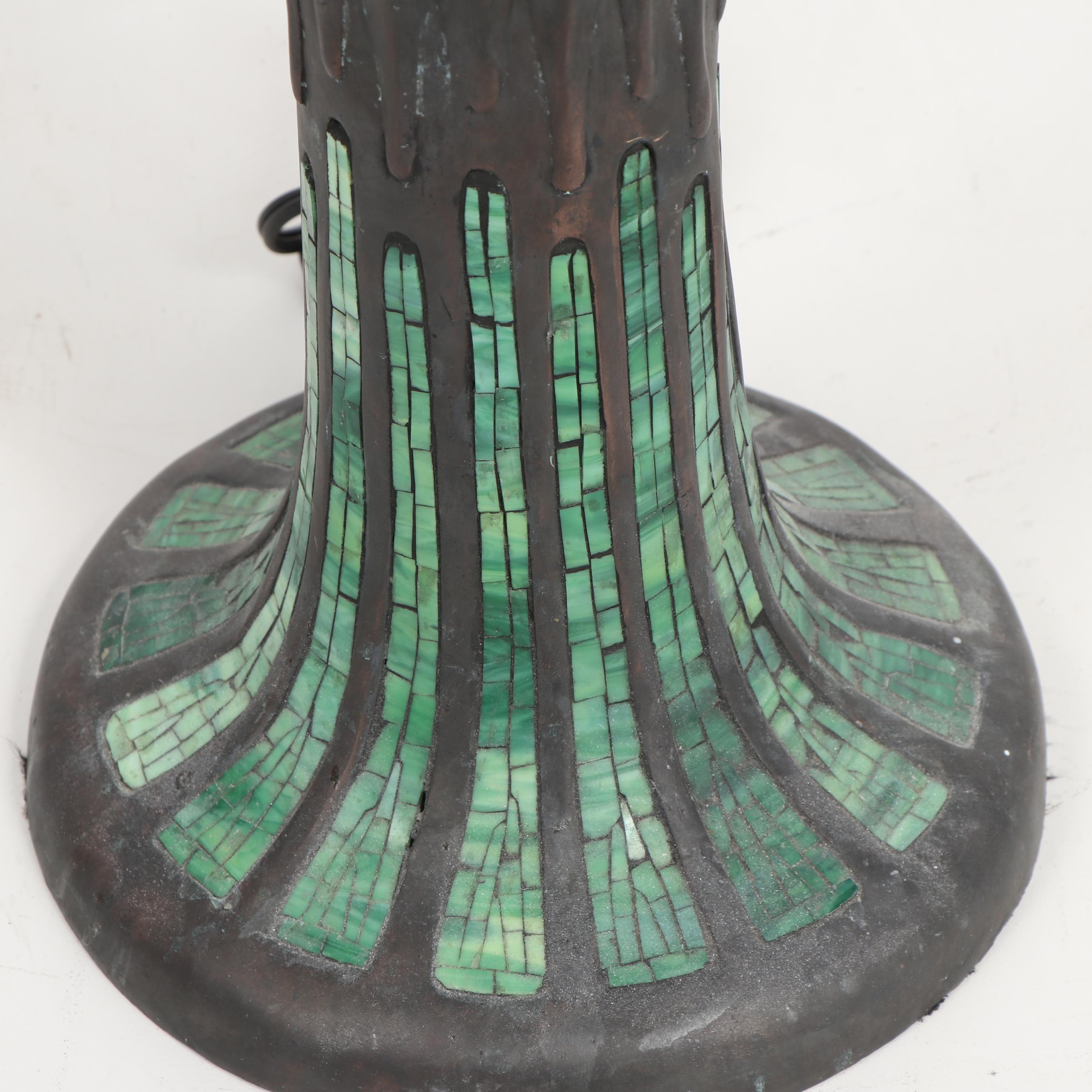 JSW Studios Leaded Glass, Mosaic and Patinated Metal Dragonfly Table Lamp
