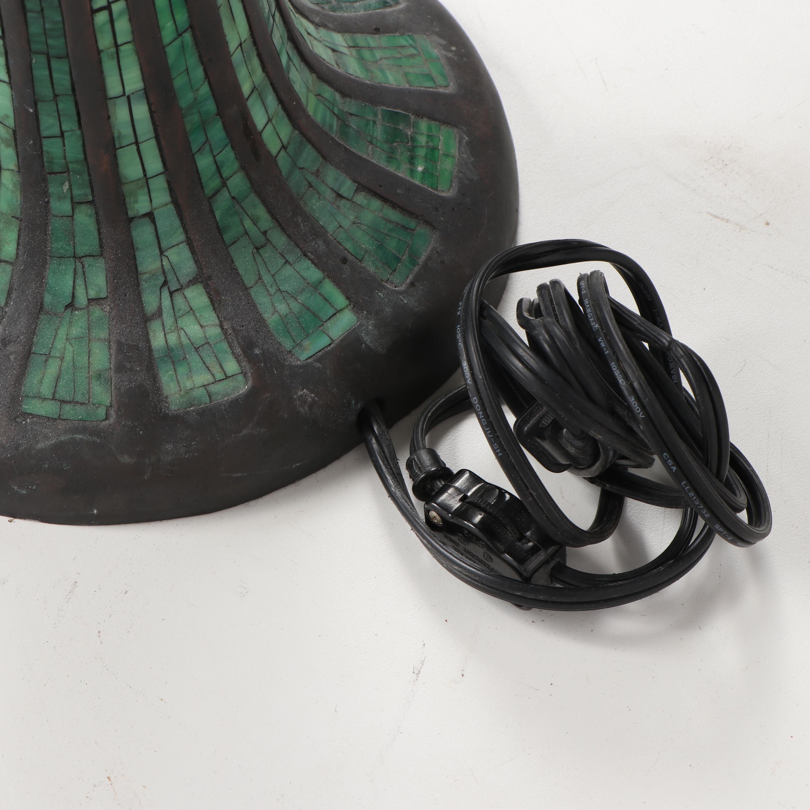 JSW Studios Leaded Glass, Mosaic and Patinated Metal Dragonfly Table Lamp