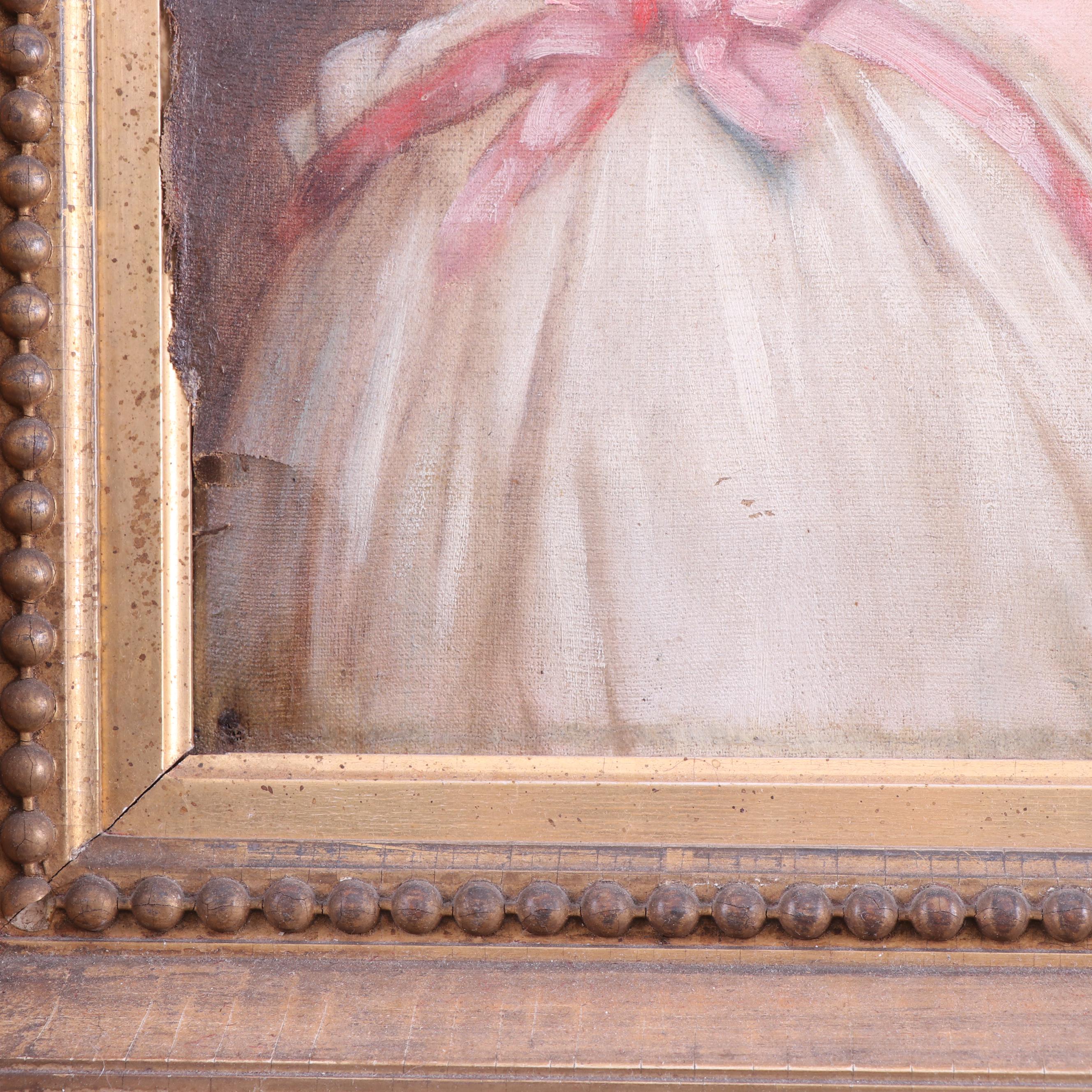 Mid 19th Century European Oil Portrait Painting of a Young Woman