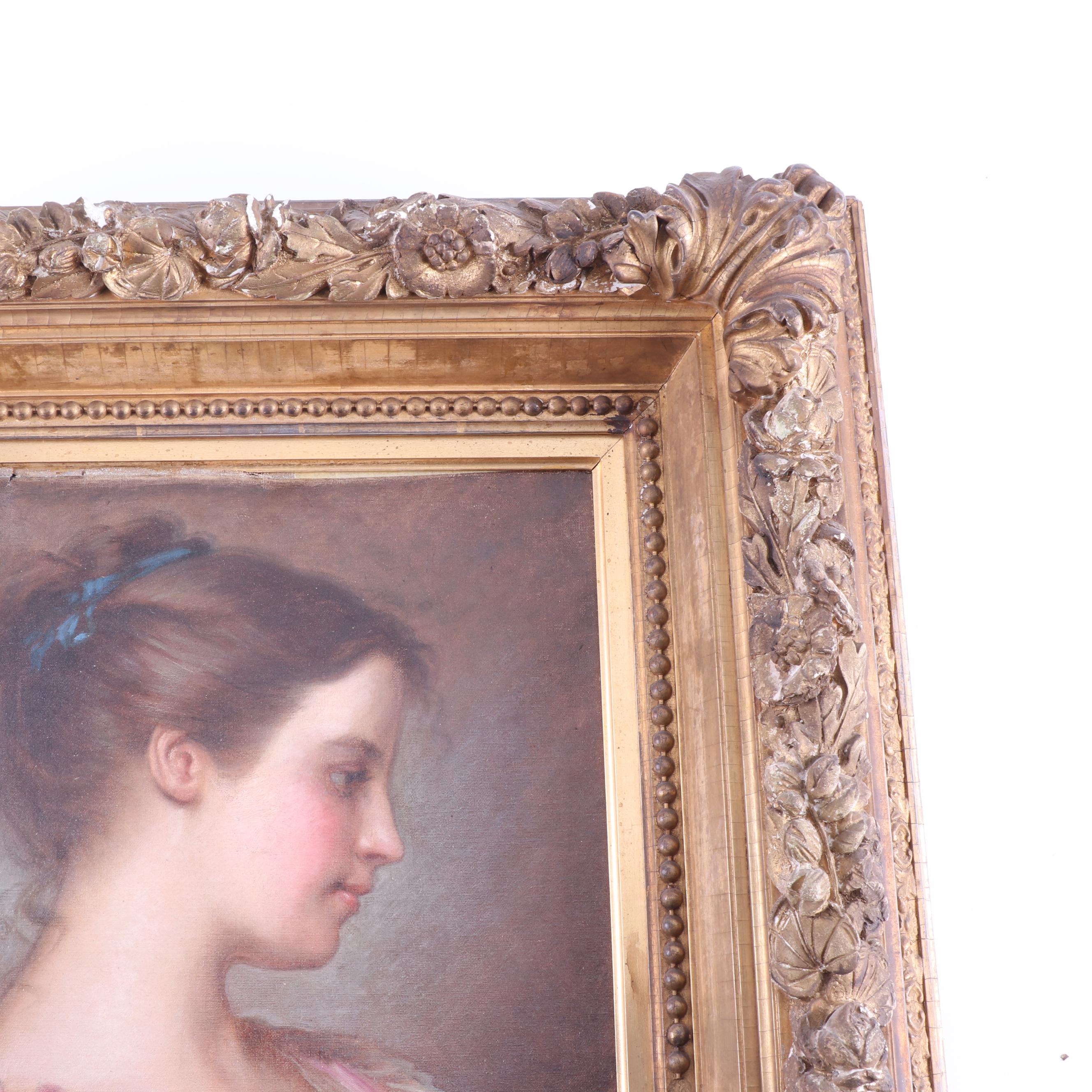 Mid 19th Century European Oil Portrait Painting of a Young Woman